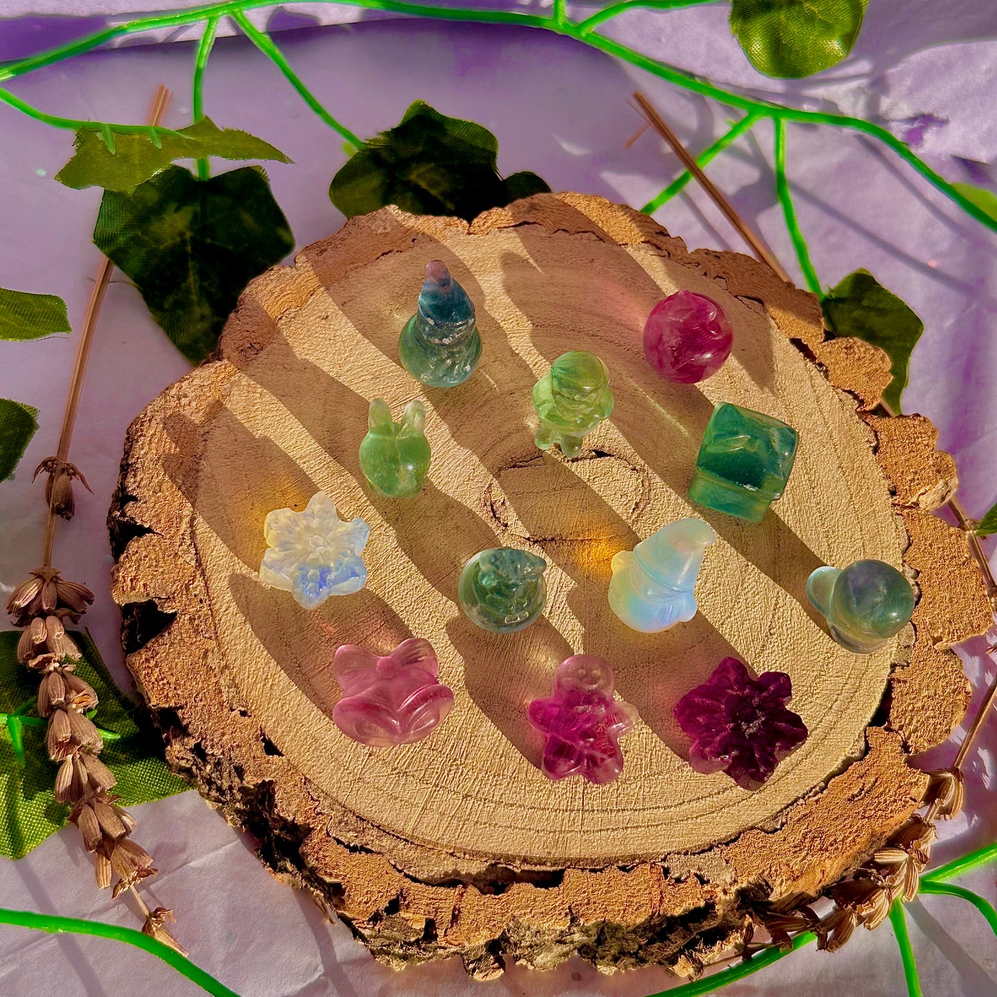 rainbow fluorite & opalite mini mystery christmas carvings ~ intuitively chosen