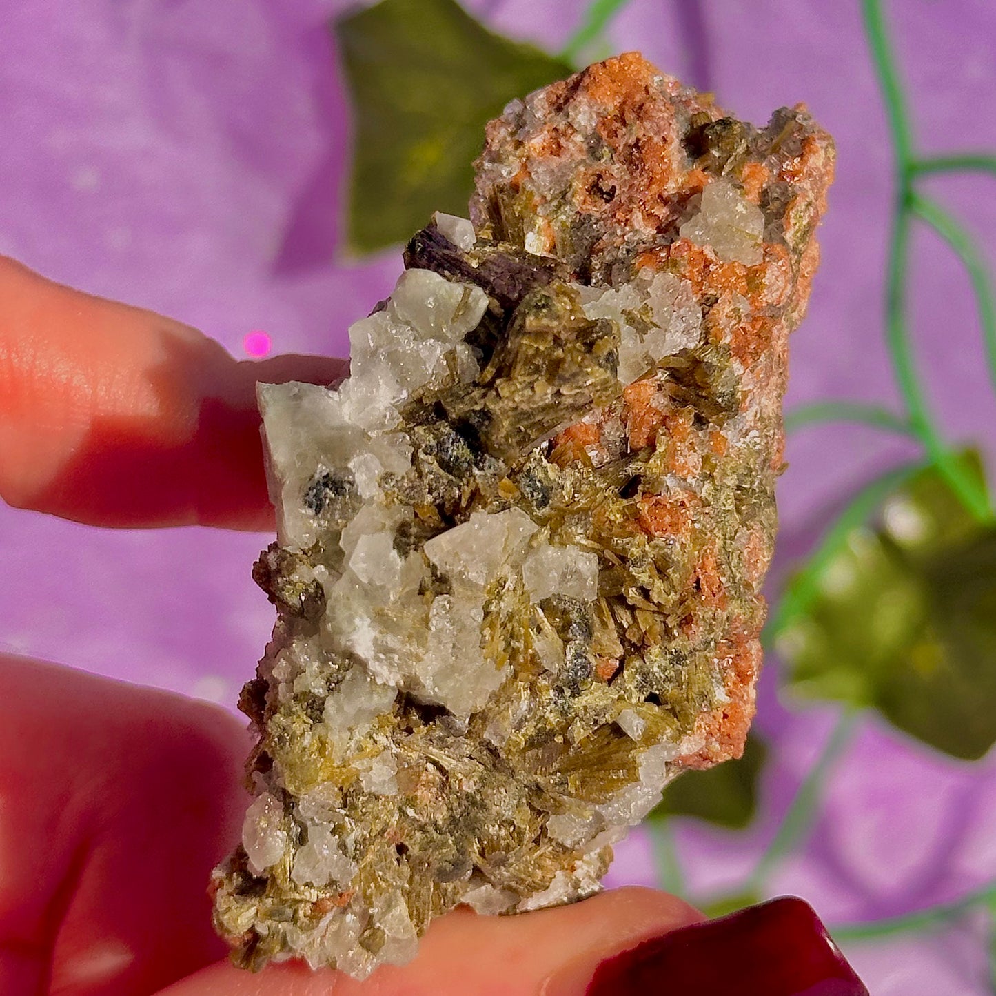 spécimen d'épidote de forêt avec quartz et grenat