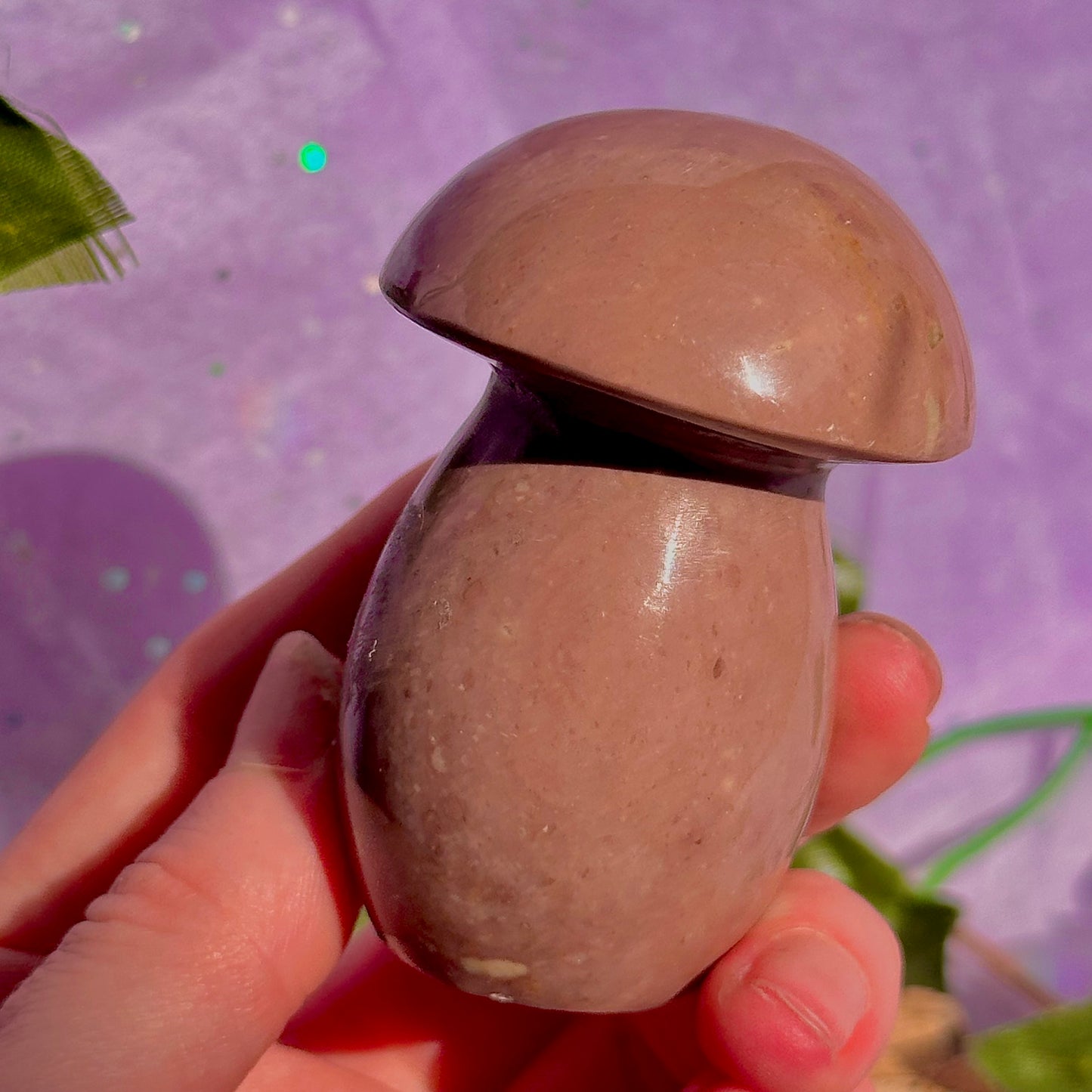 dusty mauve sea jasper mushroom carving