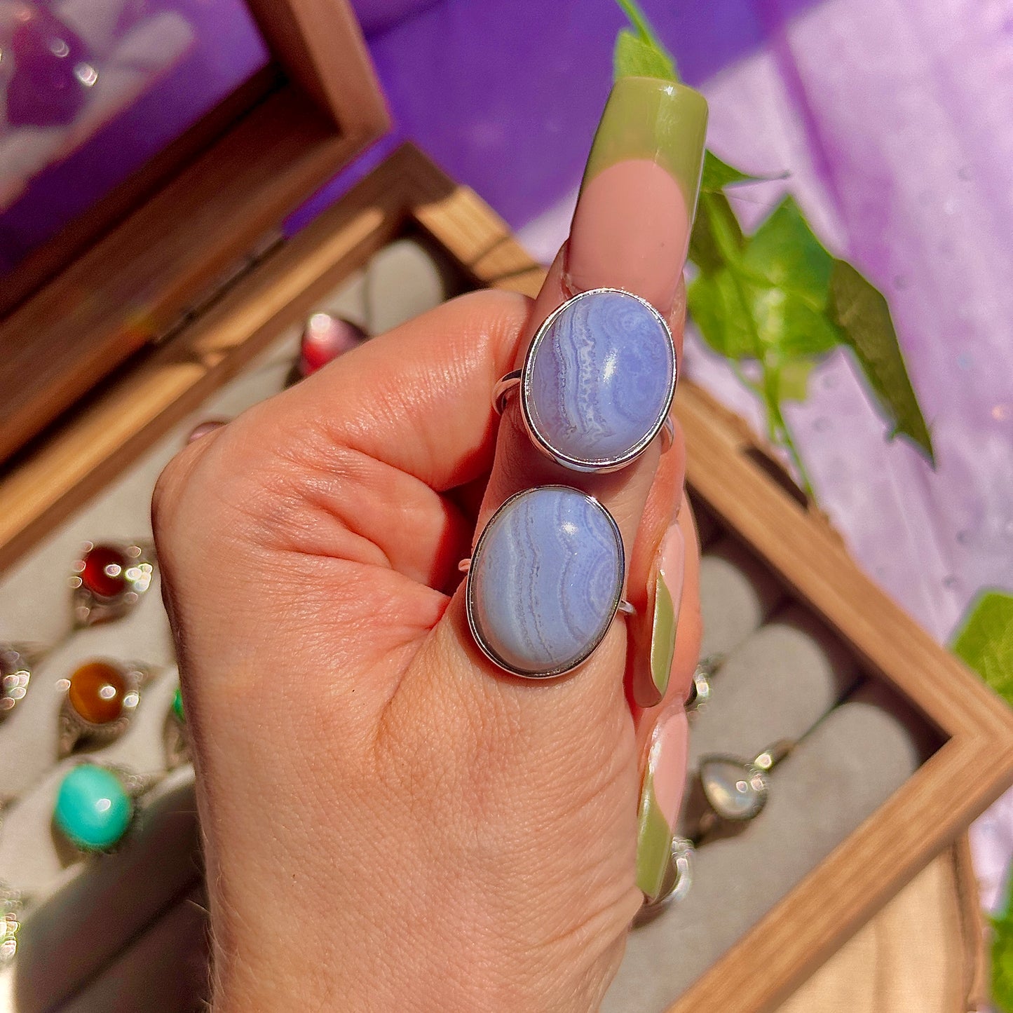 blue lace agate 925 sterling silver adjustable ring