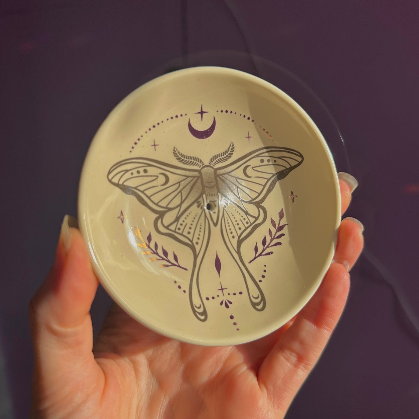 luna moth ceramic incense holder