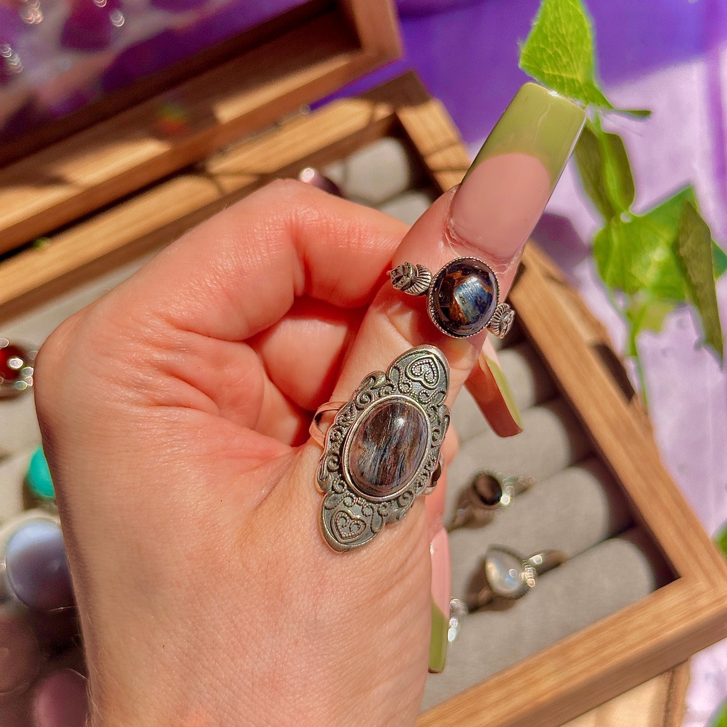 pietersite 925 sterling silver adjustable ring