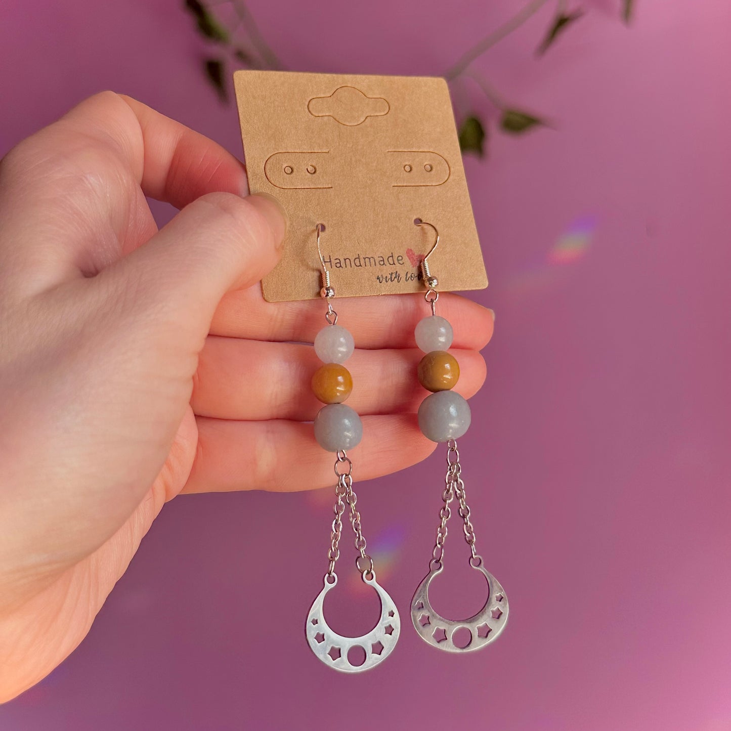 celestial earrings on 925 hooks ~ aquamarine, mookaite, angelite