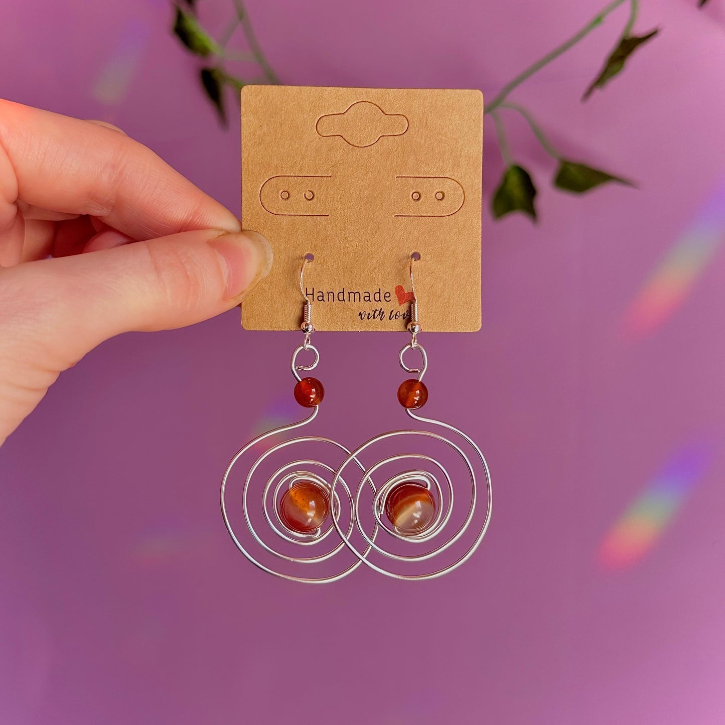 carnelian spiral earrings on 925 hooks