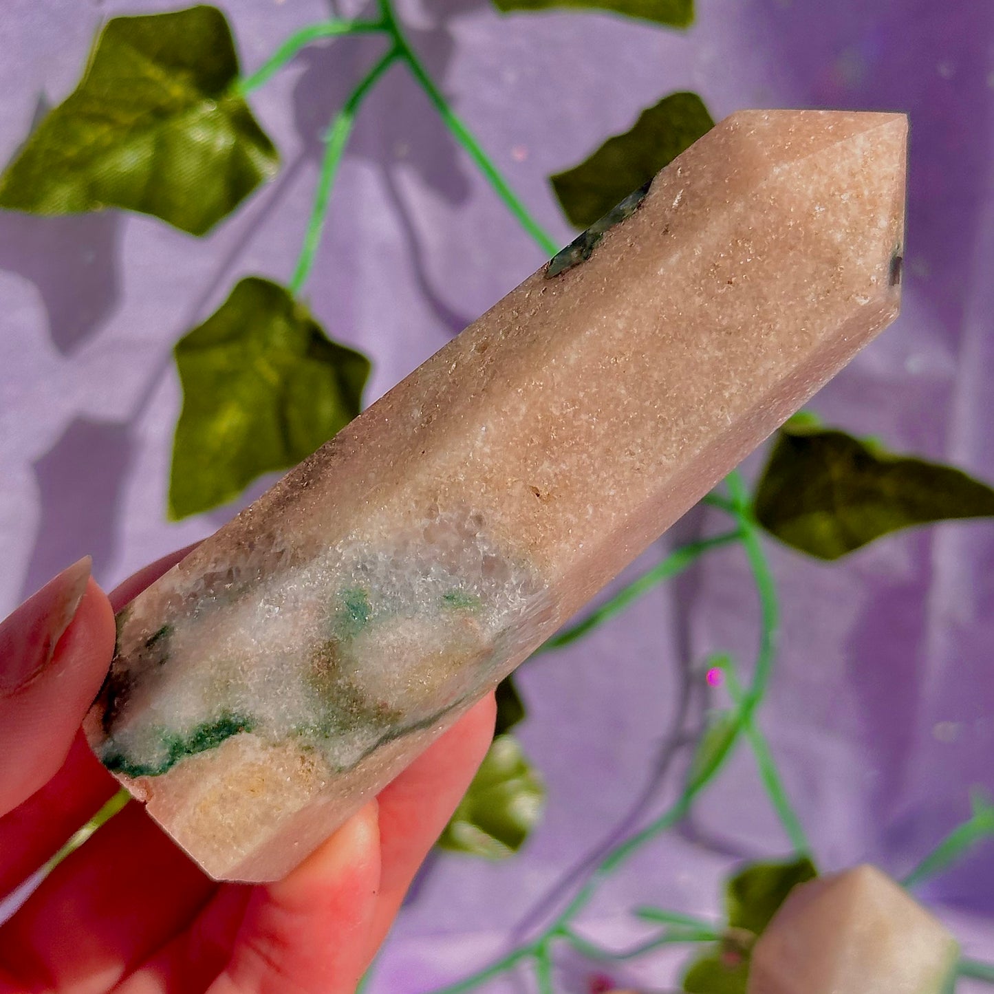 pink amethyst with green jasper towers ~ intuitively chosen