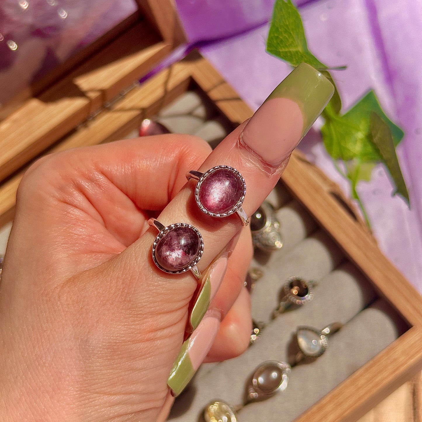 lepidolite 925 sterling silver adjustable ring
