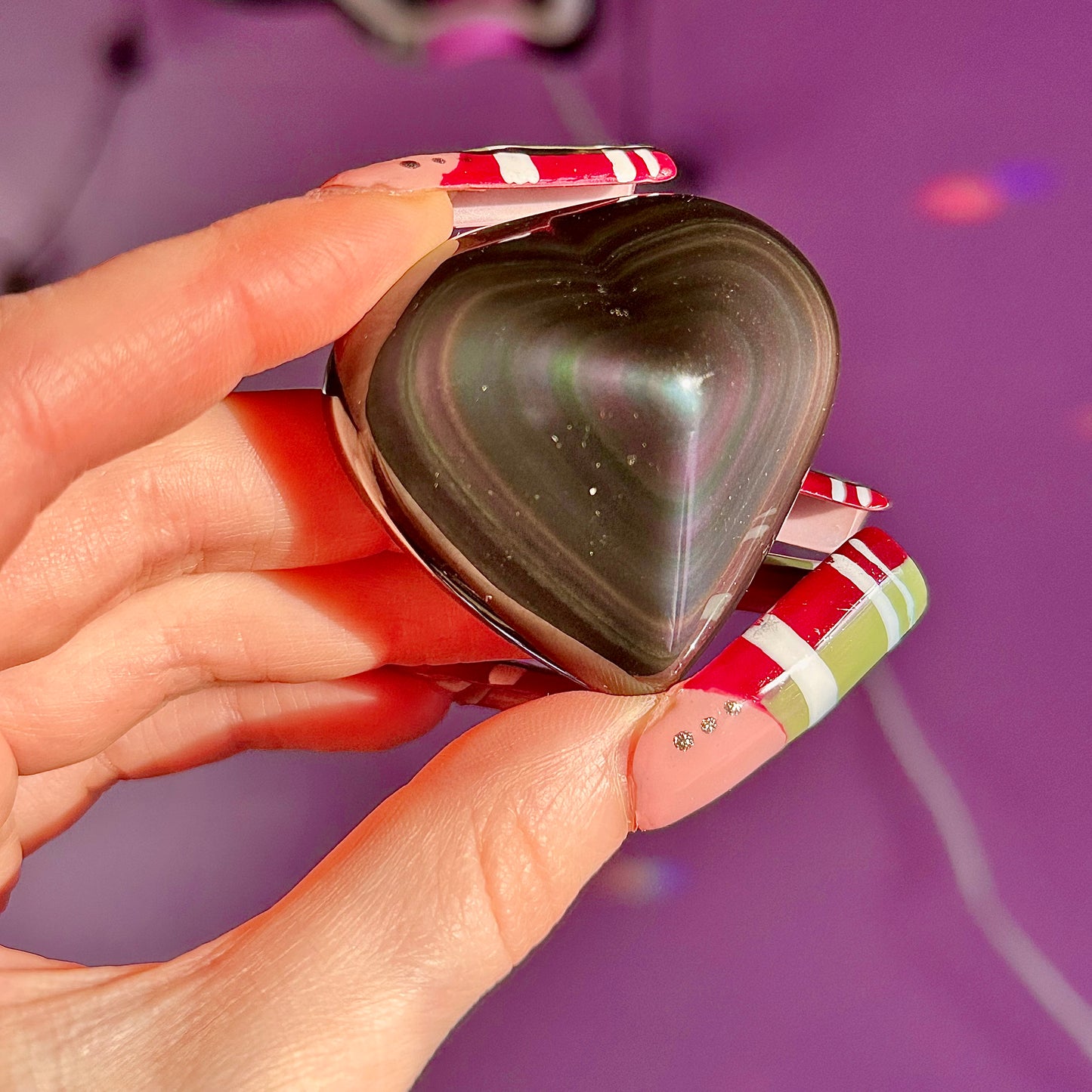 rainbow obsidian heart carvings C & D