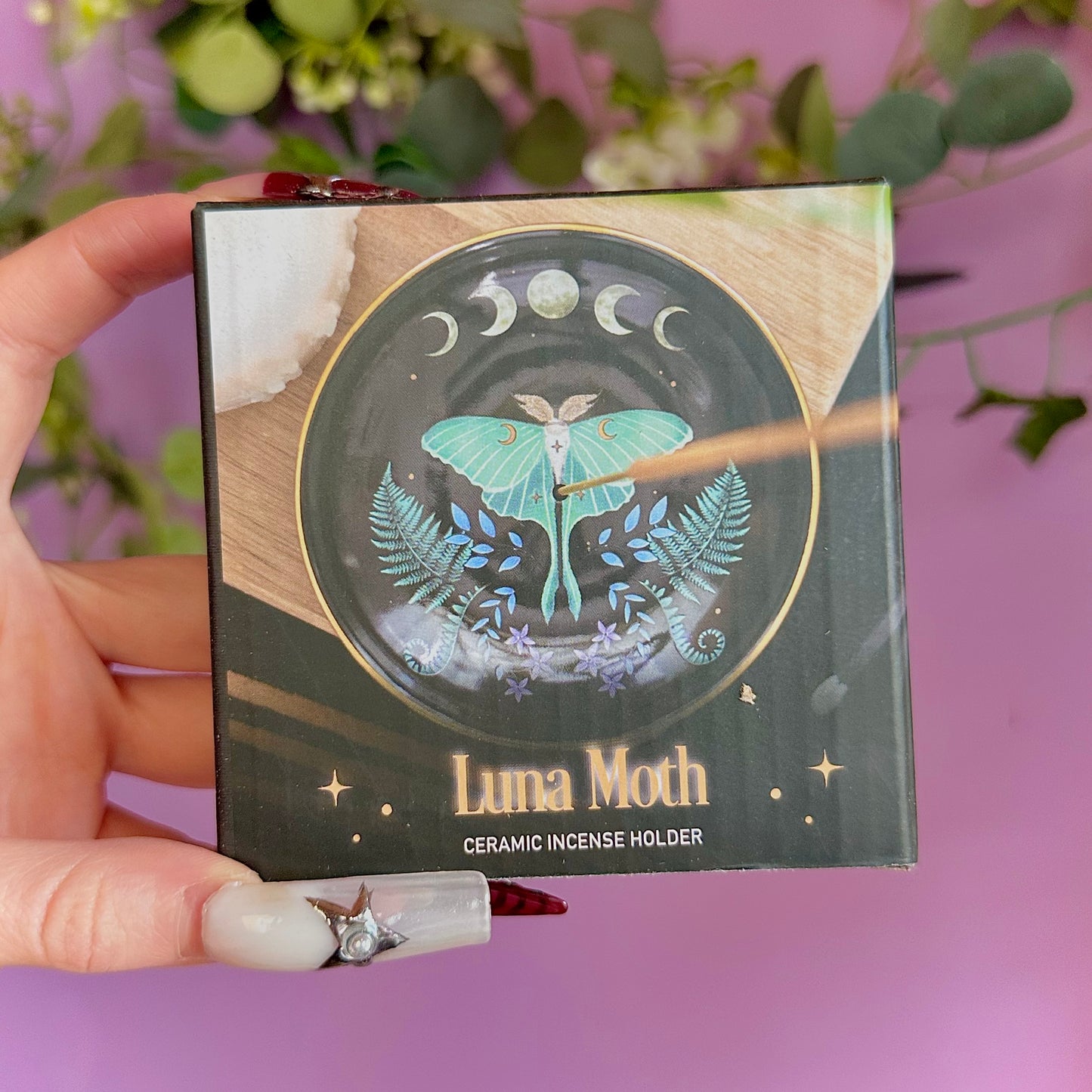 luna moth ceramic incense holder