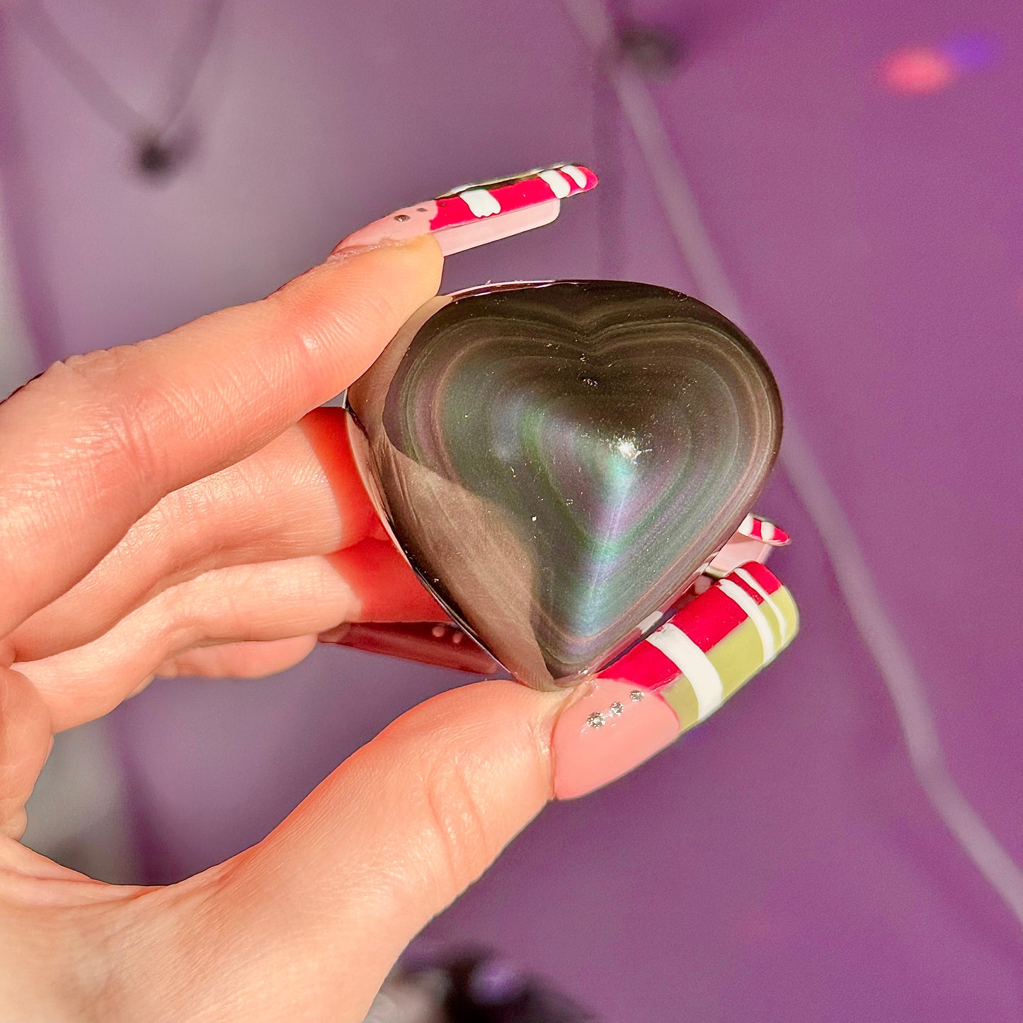 rainbow obsidian heart carvings C & D