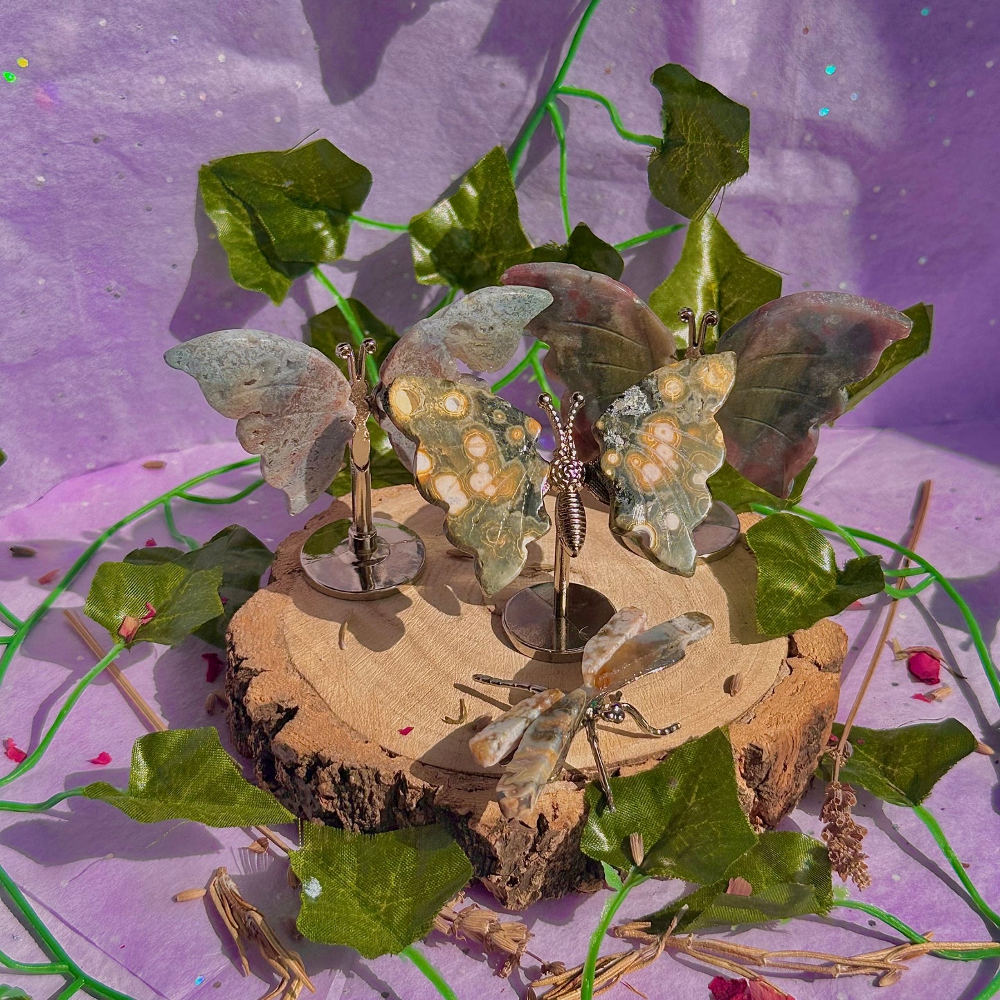 sea jasper butterflies on stand & dragon fly carving ~ choose your own