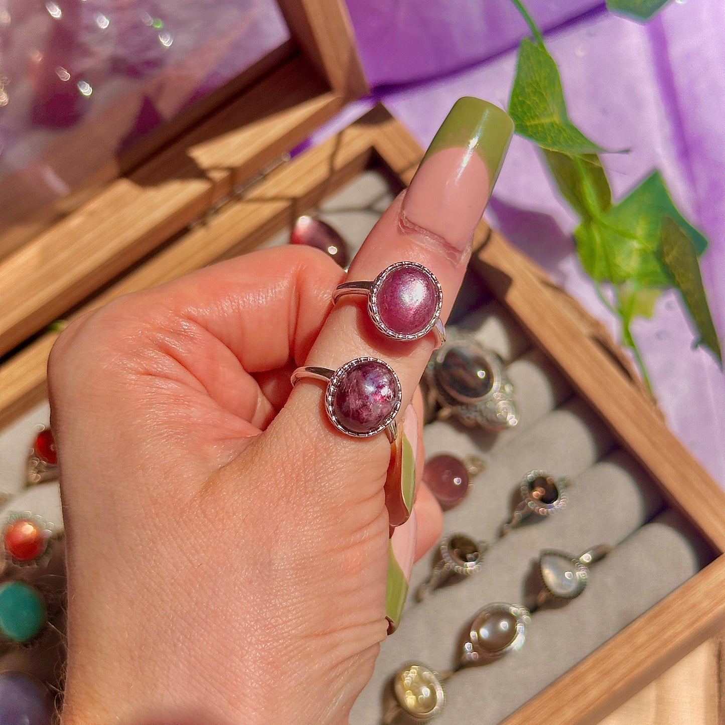 lepidolite 925 sterling silver adjustable ring
