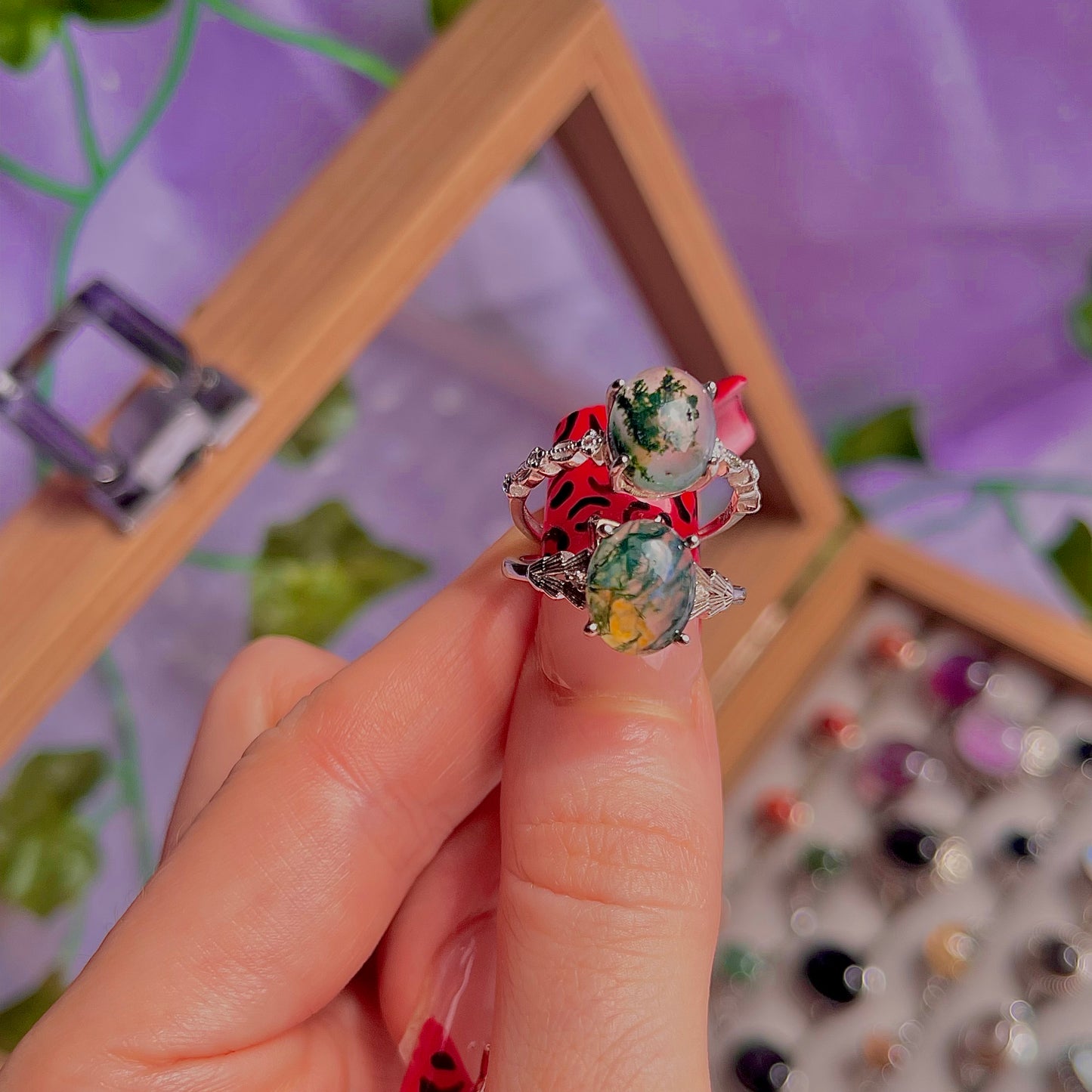 moss agate style B ~ 925 sterling silver adjustable rings / choose your own