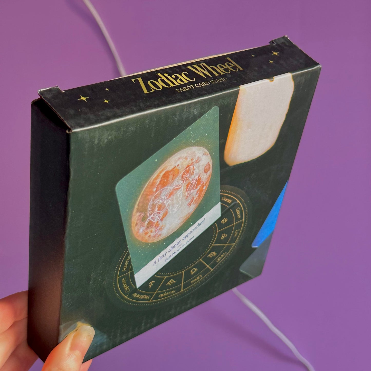 black astrology wheel tarot card stand