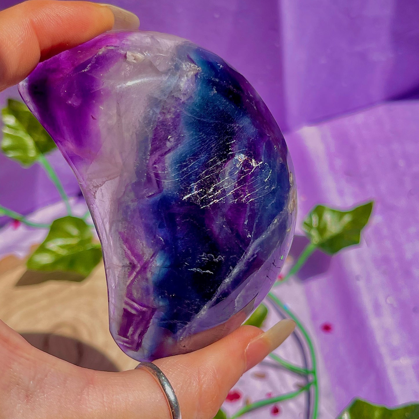 rainbow fluorite moon bowl D