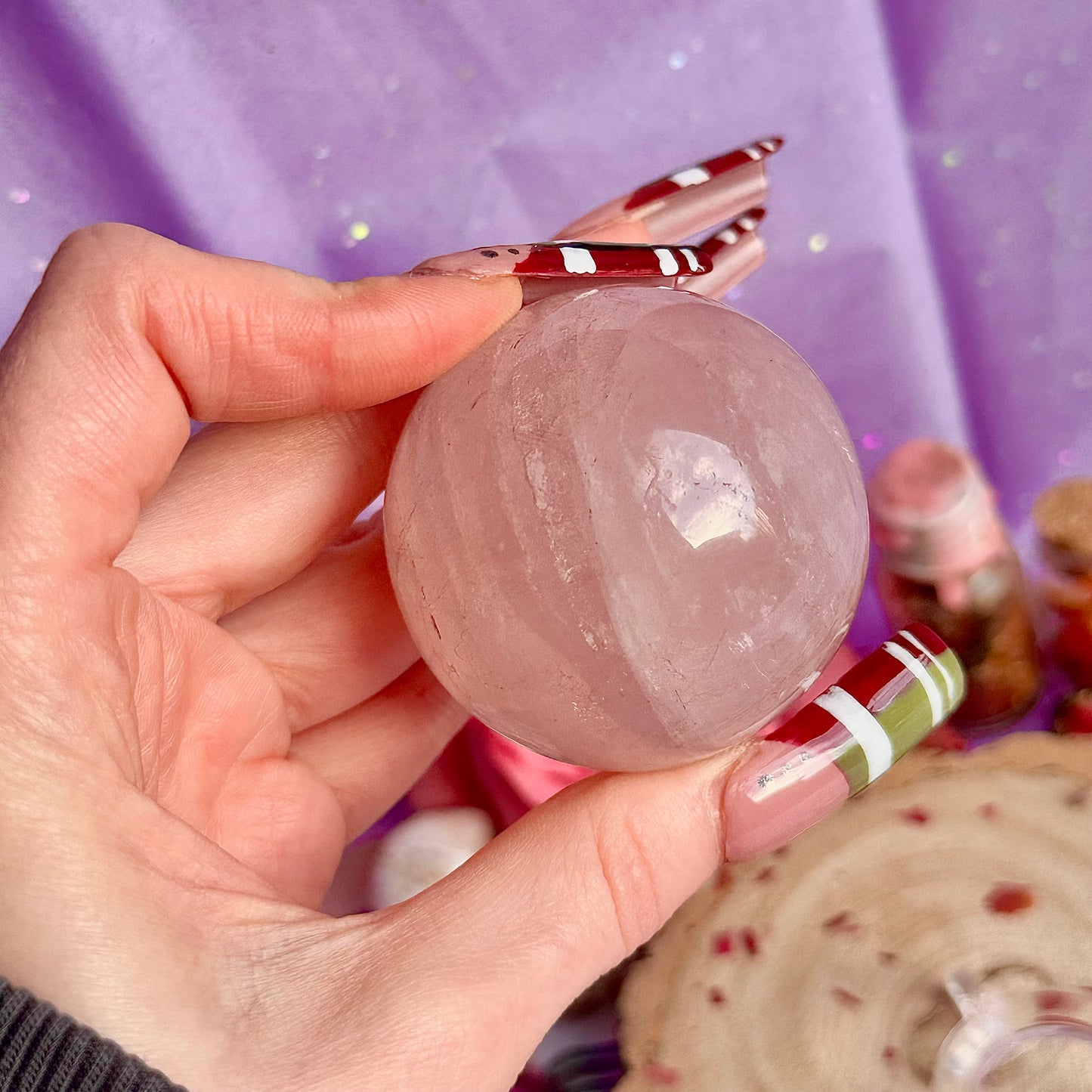 sphère de quartz rose astérisme étoile B