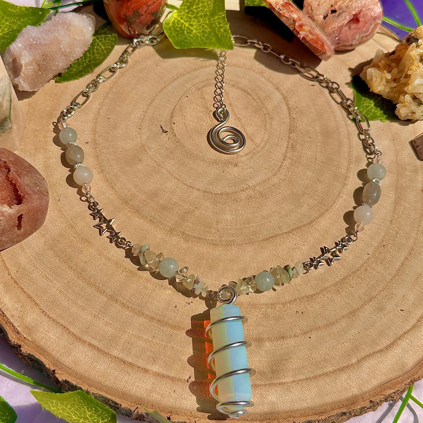 sparkle magick necklace ~ opalite, aquamarine, labradorite, rose quartz, larimar, moonstone, jade