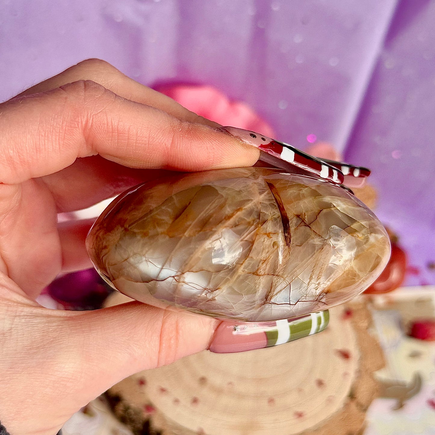 pink moonstone heart carving
