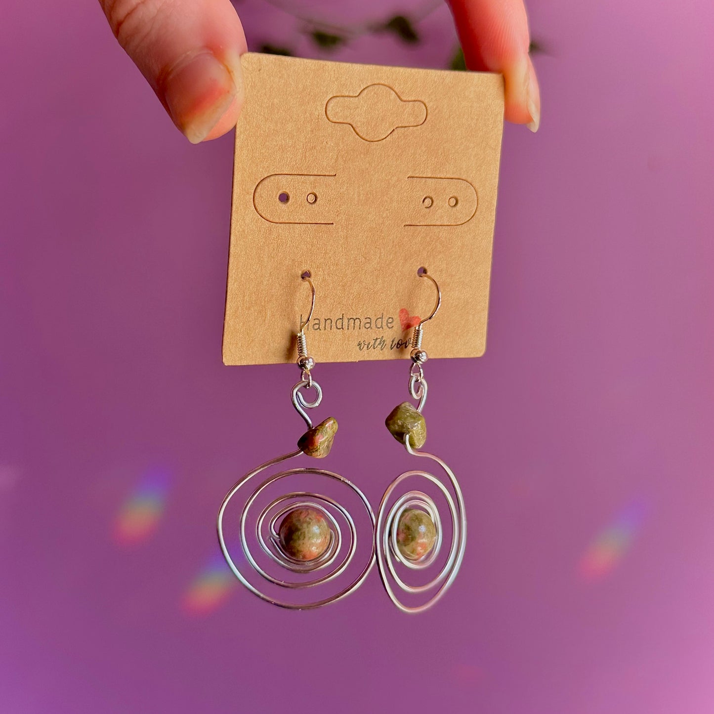 unakite spiral earrings on 925 hooks