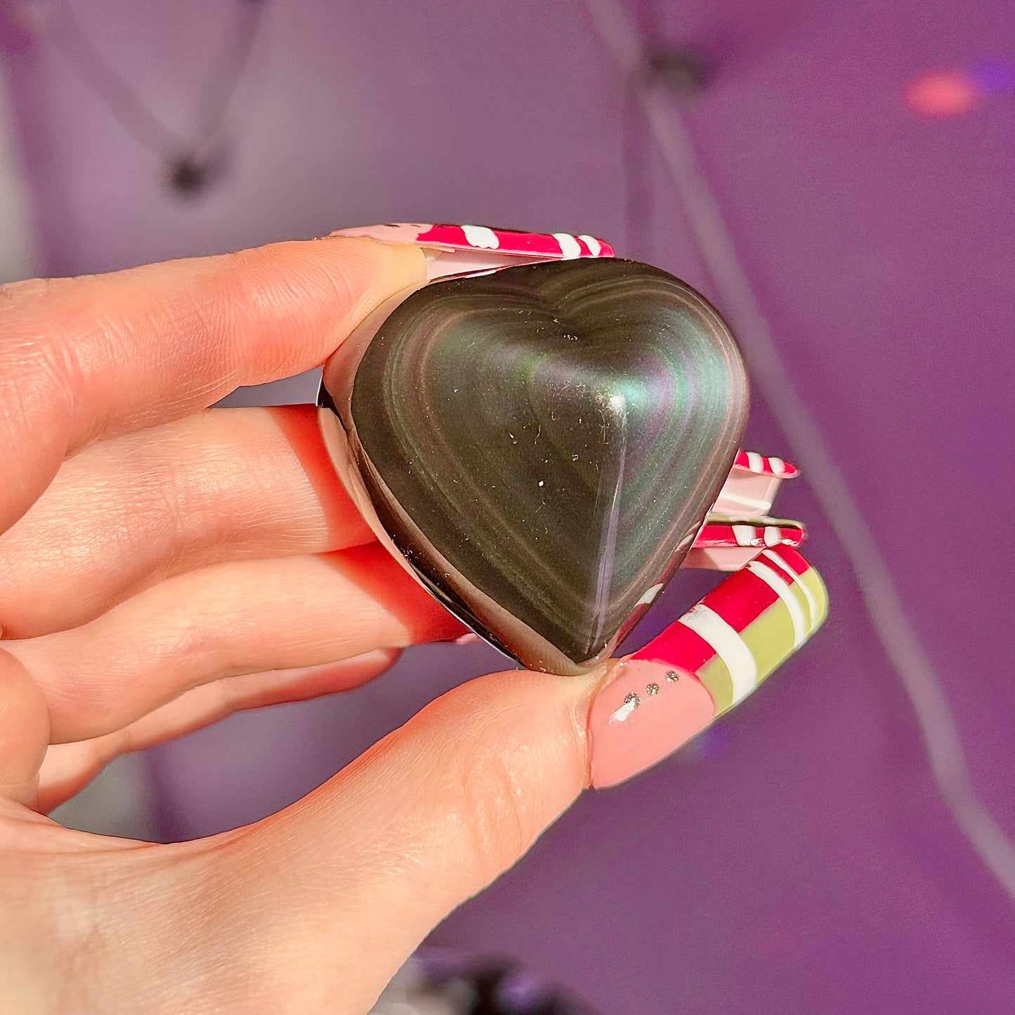 rainbow obsidian heart carvings C & D