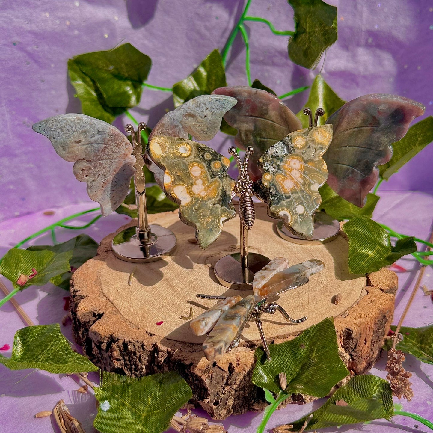 sea jasper butterflies on stand & dragon fly carving ~ choose your own