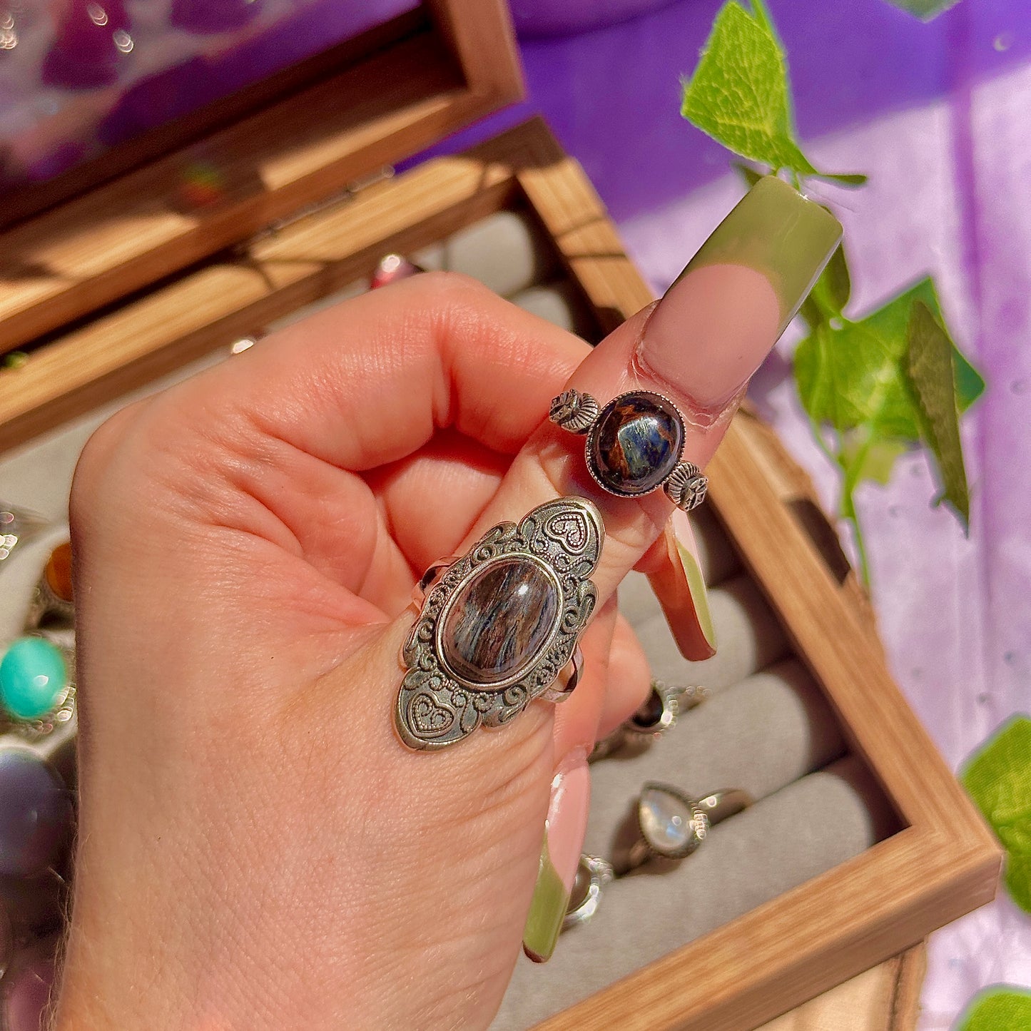 pietersite 925 sterling silver adjustable ring