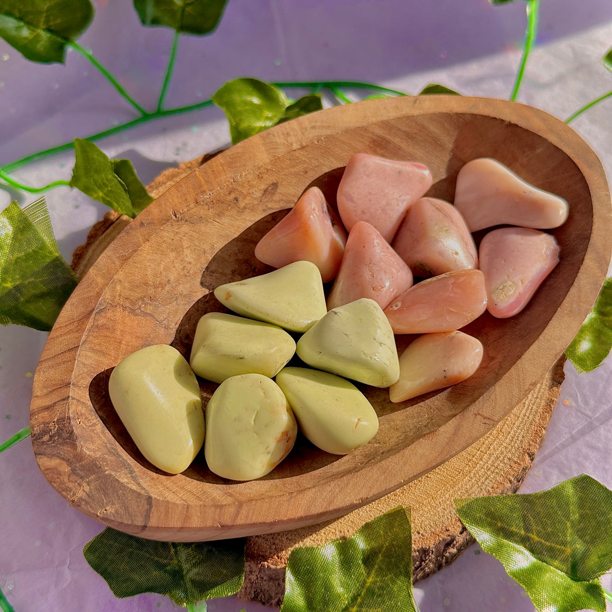 lemon chrysoprase / pink opal tumbles ~ preloved