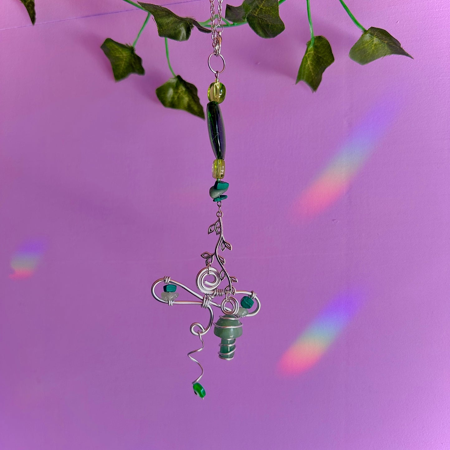 dragon fly mushroom car charm ~ aventurine and malachite