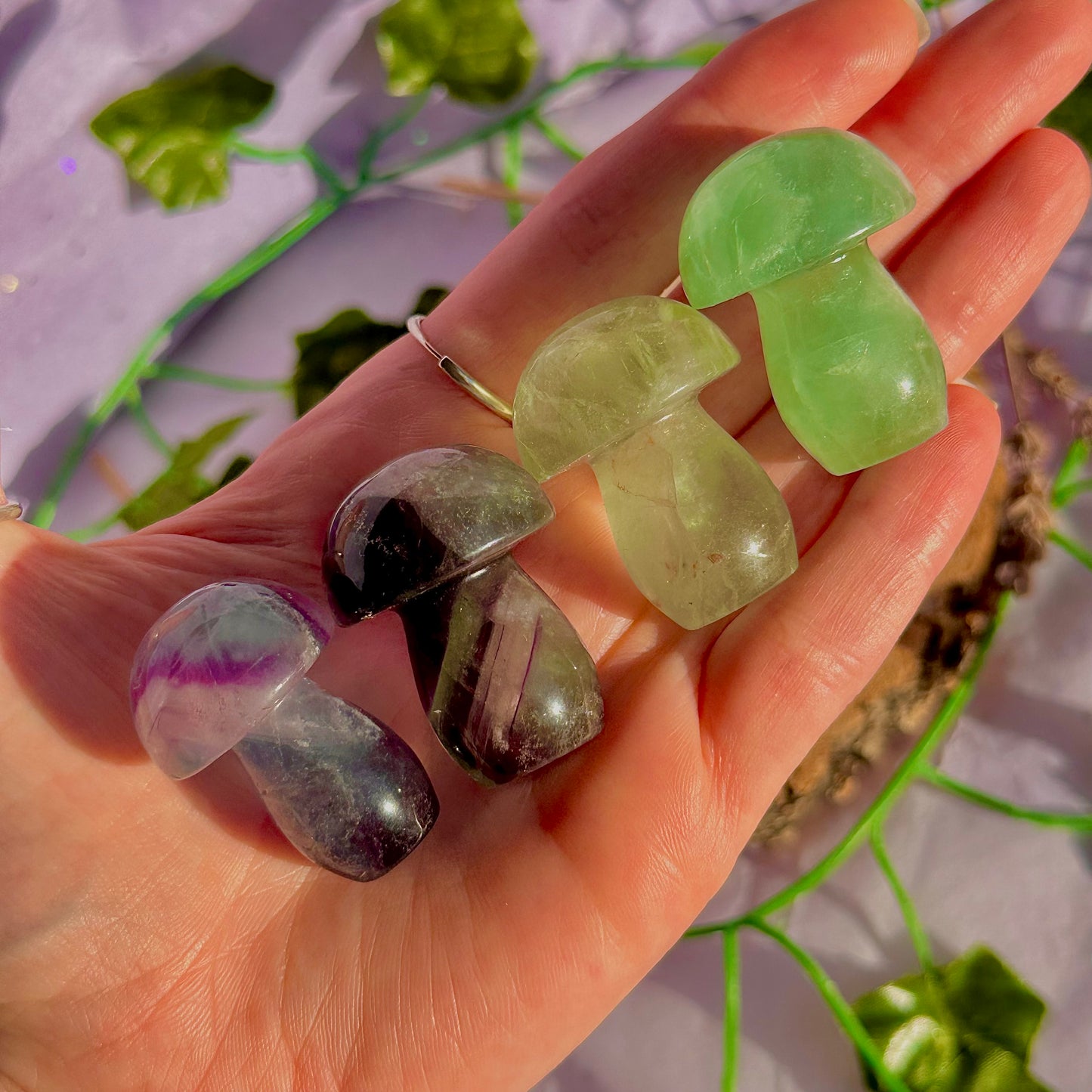 candy rainbow fluorite mushroom carvings ~ intuitively chosen