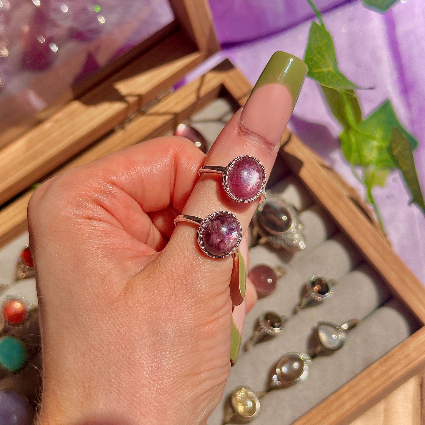 lepidolite 925 sterling silver adjustable ring