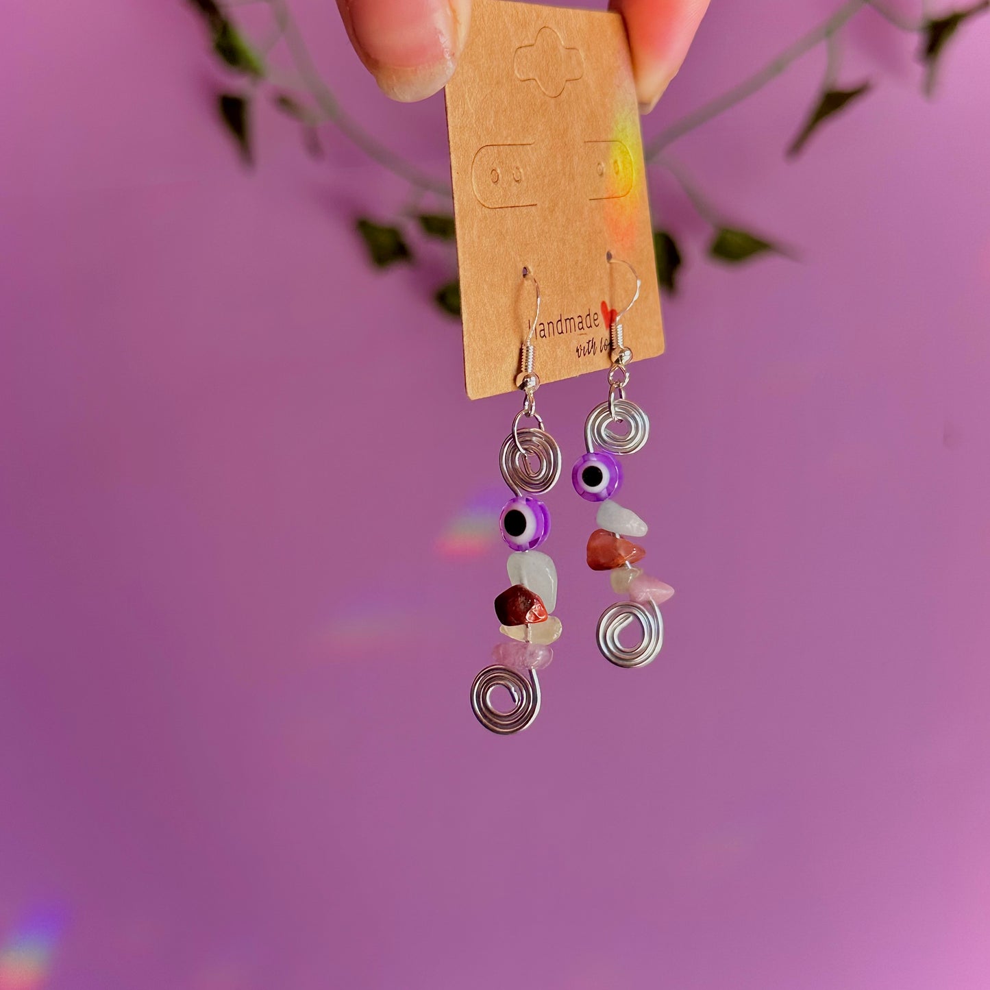 spiral eye earrings on 925 hooks ~ aquamarine, carnelian, jade, lepidolite
