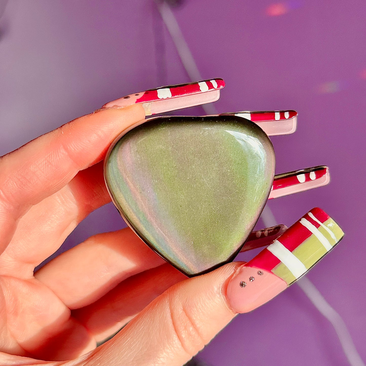 rainbow obsidian heart carvings C & D