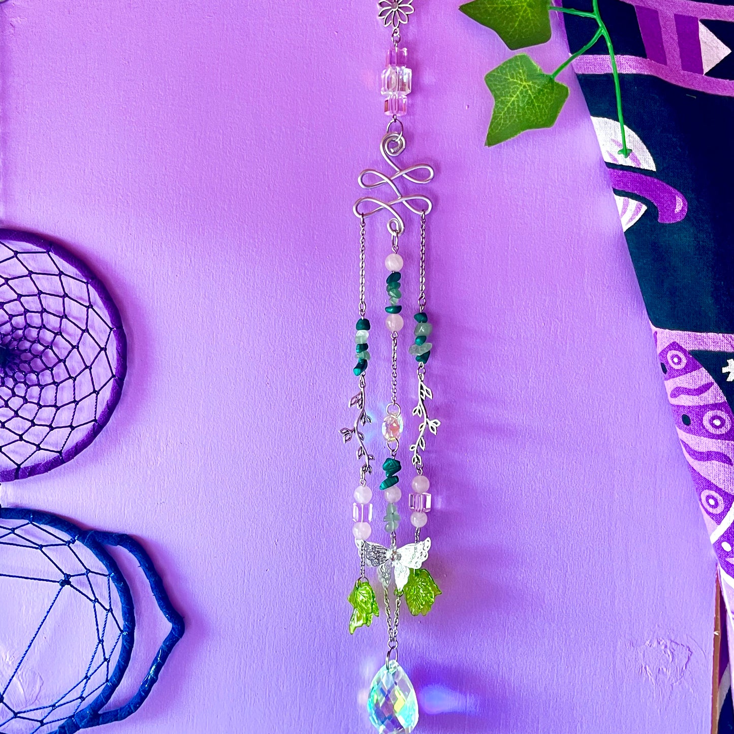 spring garden sun catcher - rose quartz, green aventurine & malachite