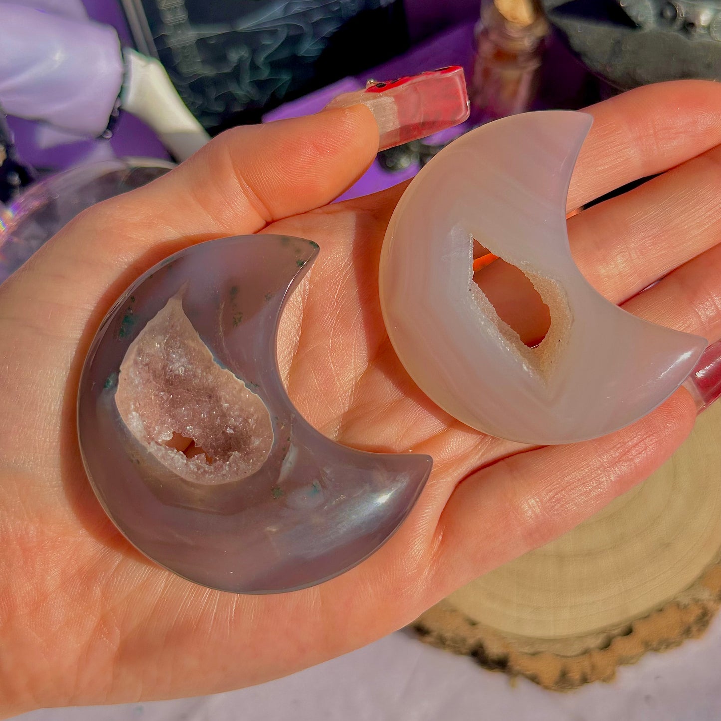 druzy agate moon carving ~ choose your own