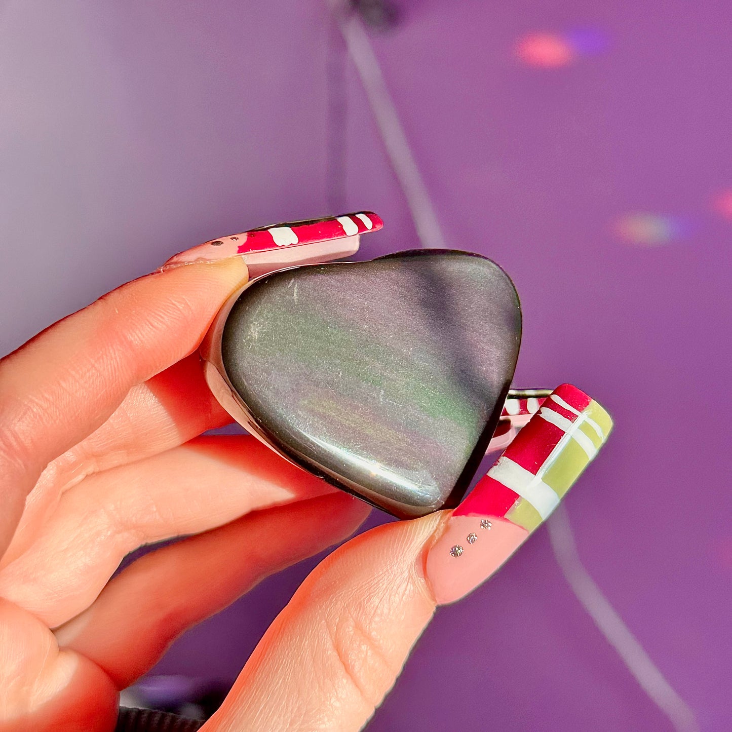 rainbow obsidian heart carvings A & B