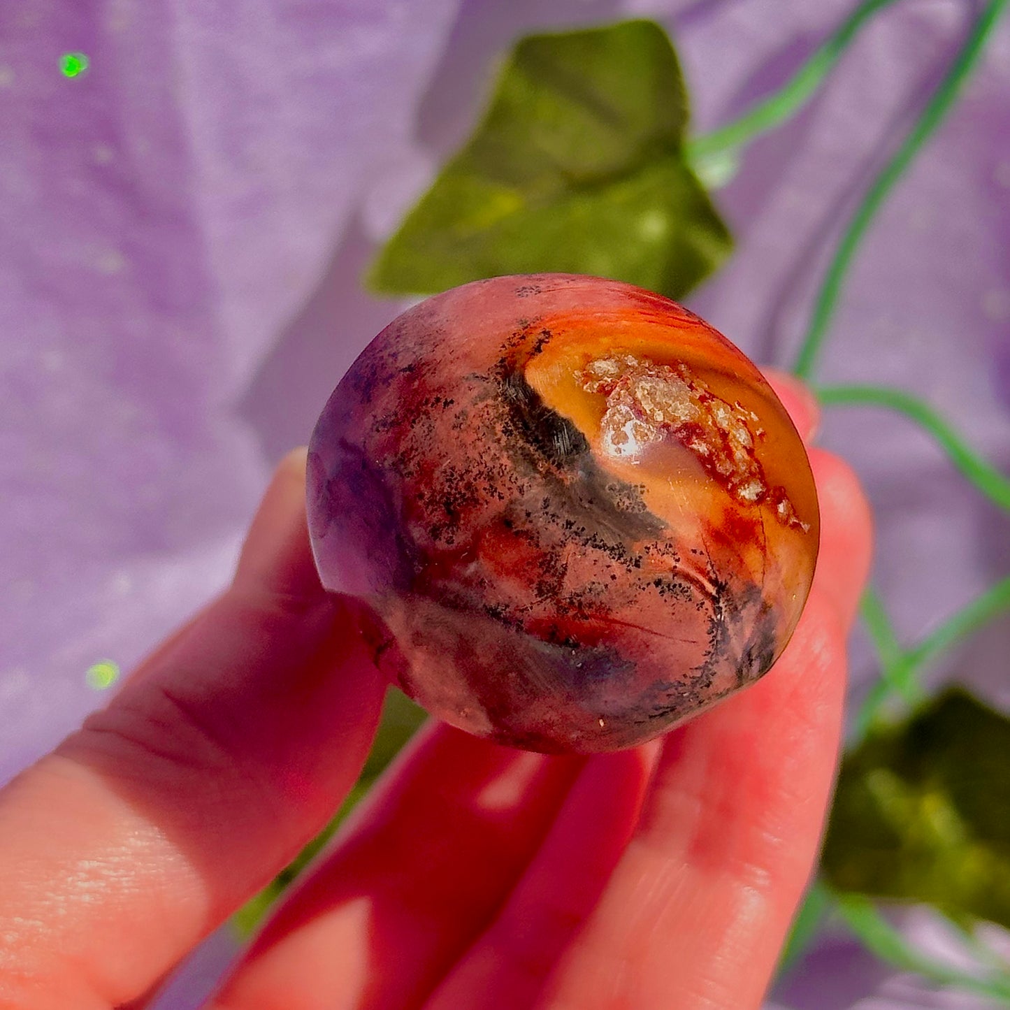 polychrome jasper covered with dendrite’s mushroom carving rare