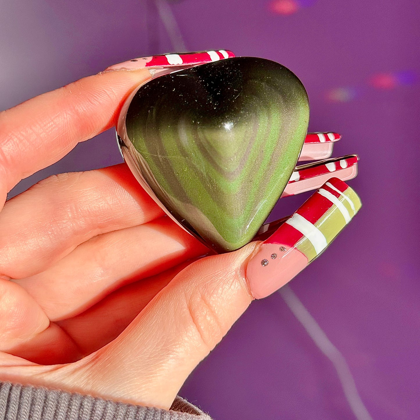 rainbow obsidian heart carvings C & D