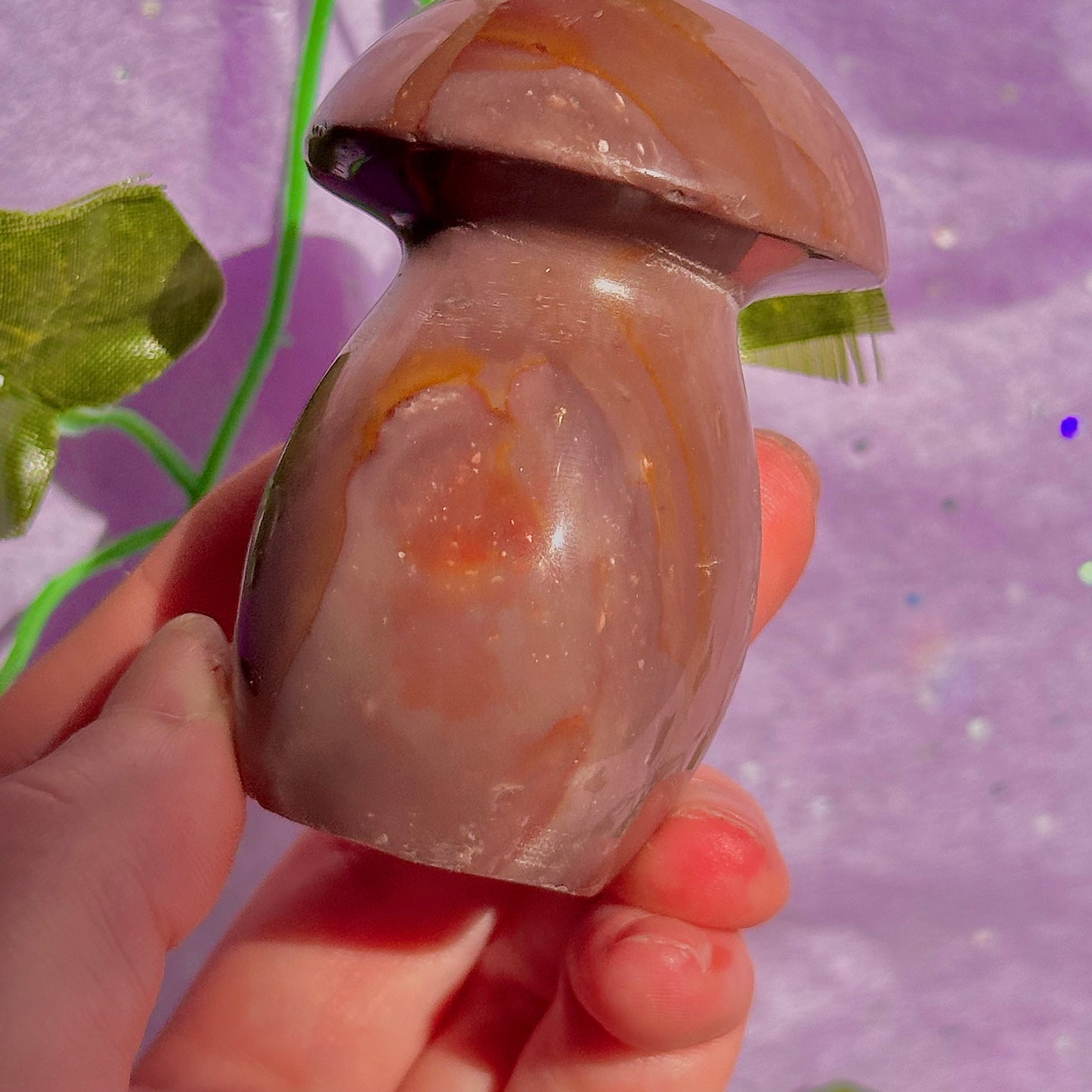 dusty mauve sea jasper mushroom carving