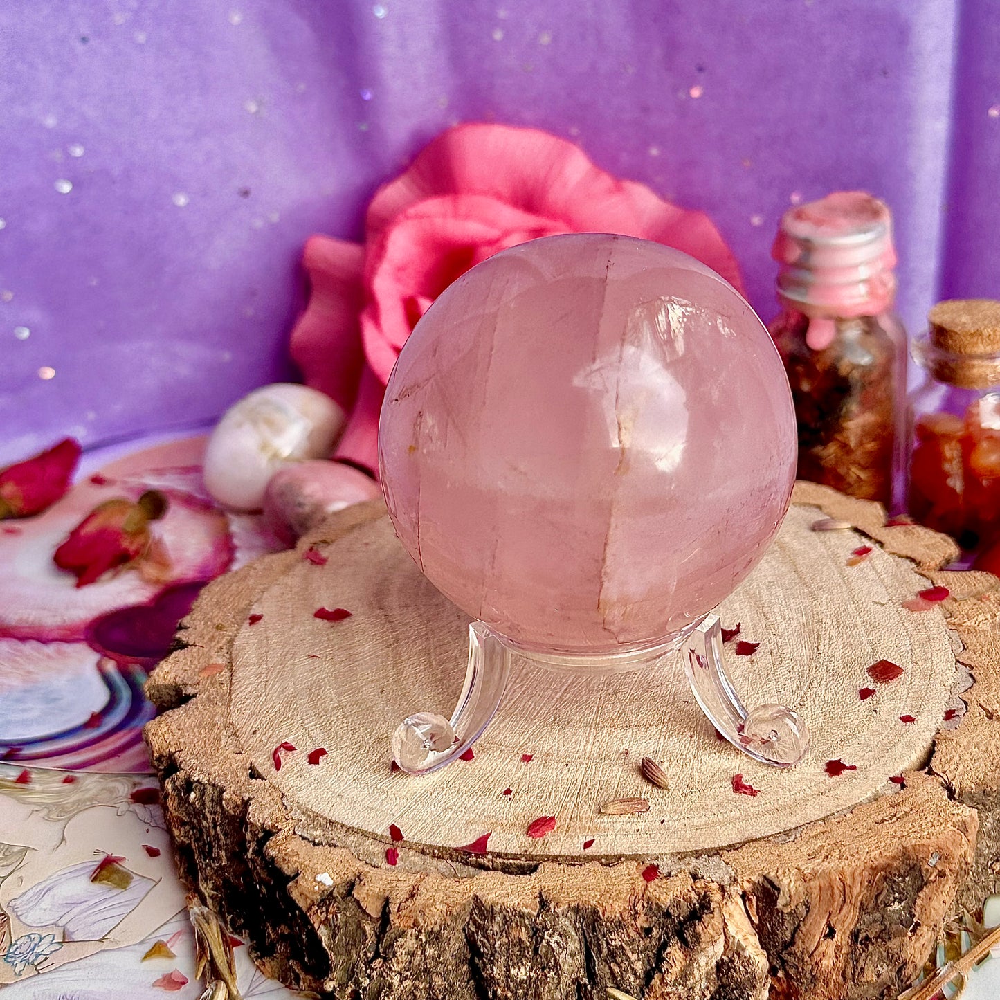 starlight asterism rose quartz sphere A