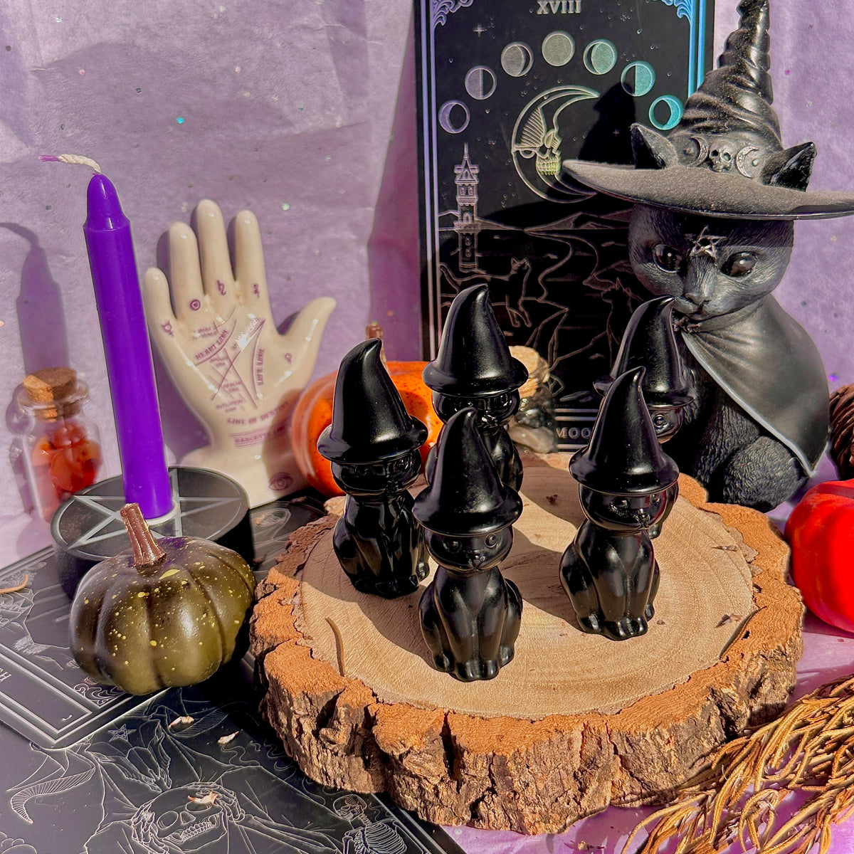 obsidian cat with witch hat carving ~ intuitively chosen