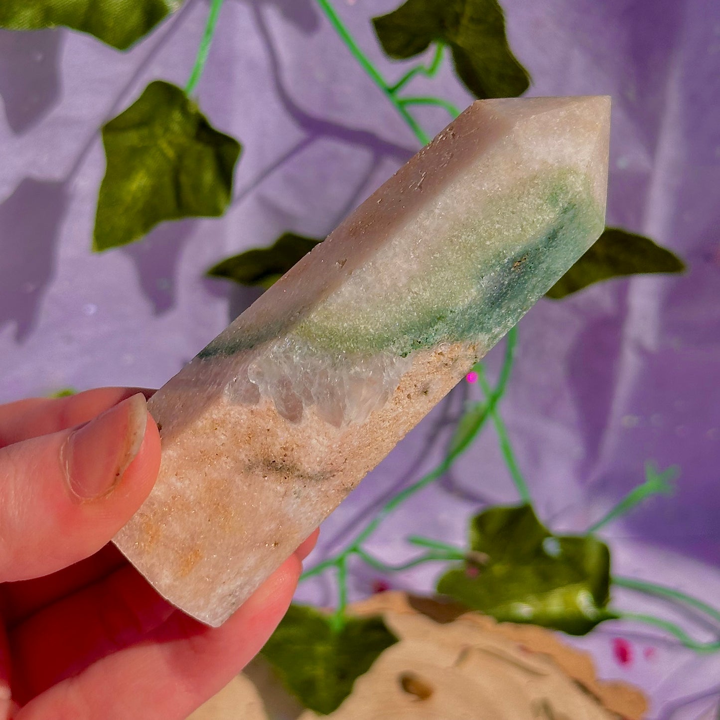 pink amethyst with green jasper towers ~ intuitively chosen