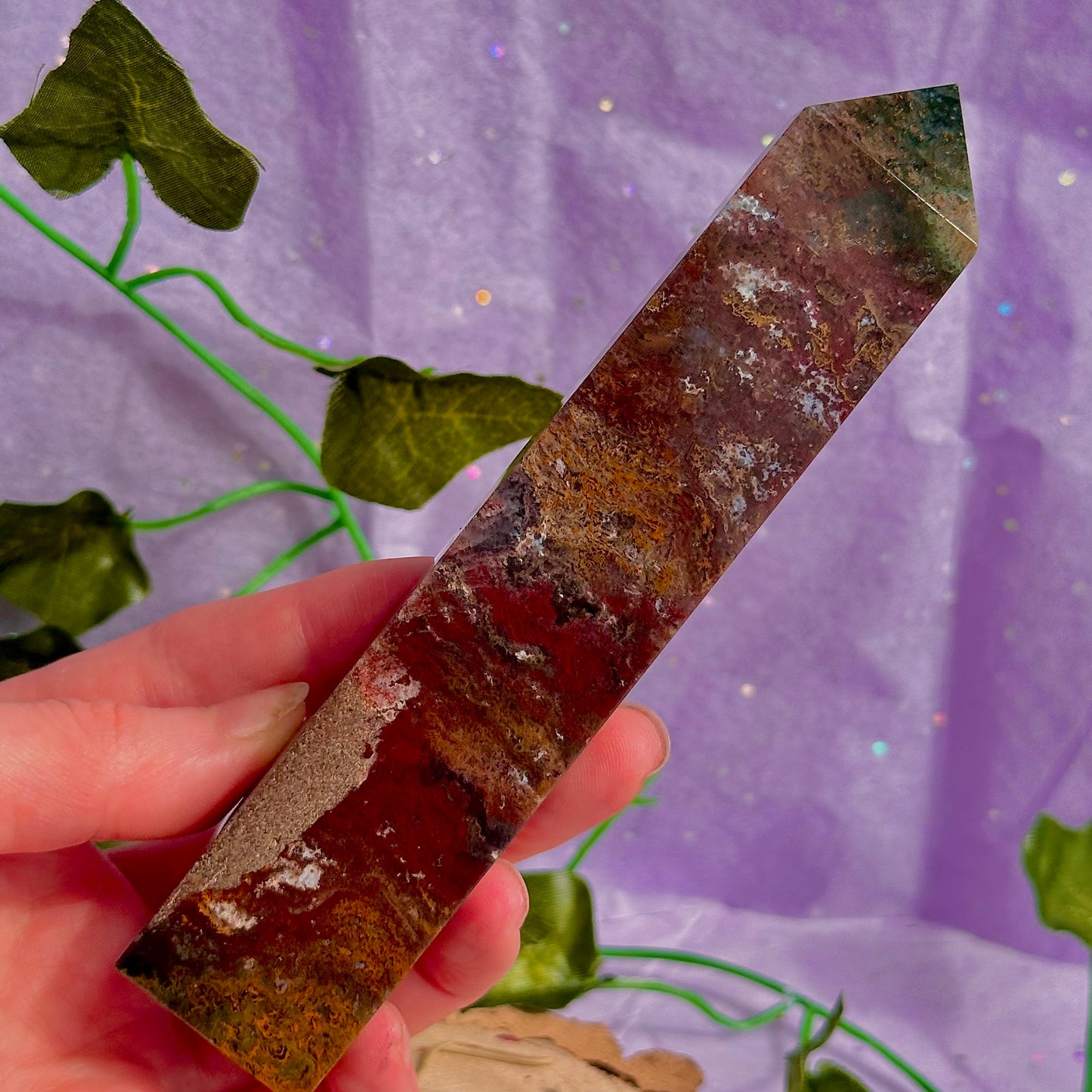 red moss agate tower