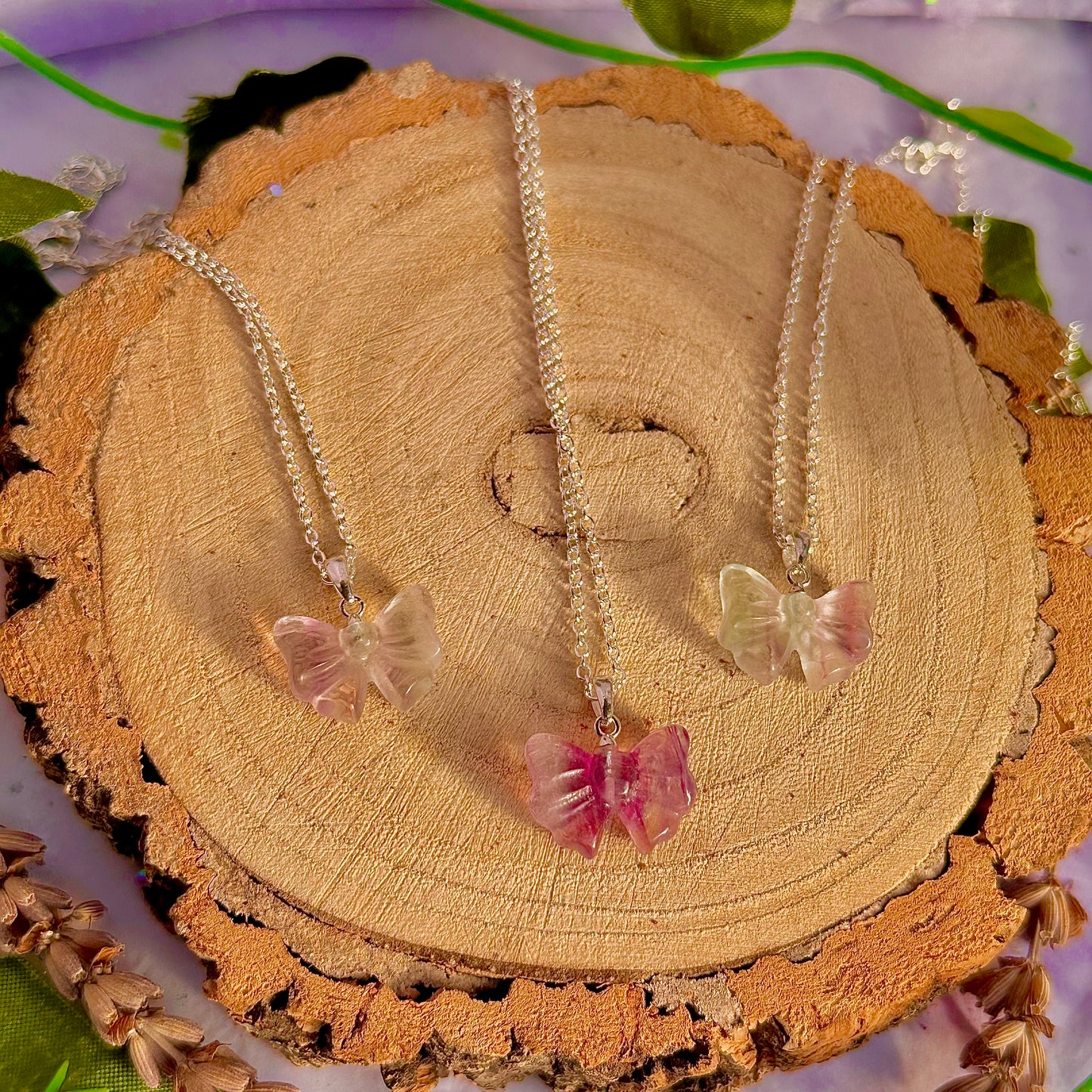 rainbow fluorite bow necklace ~ 925 silver plated 18 inch chain / intuitively chosen