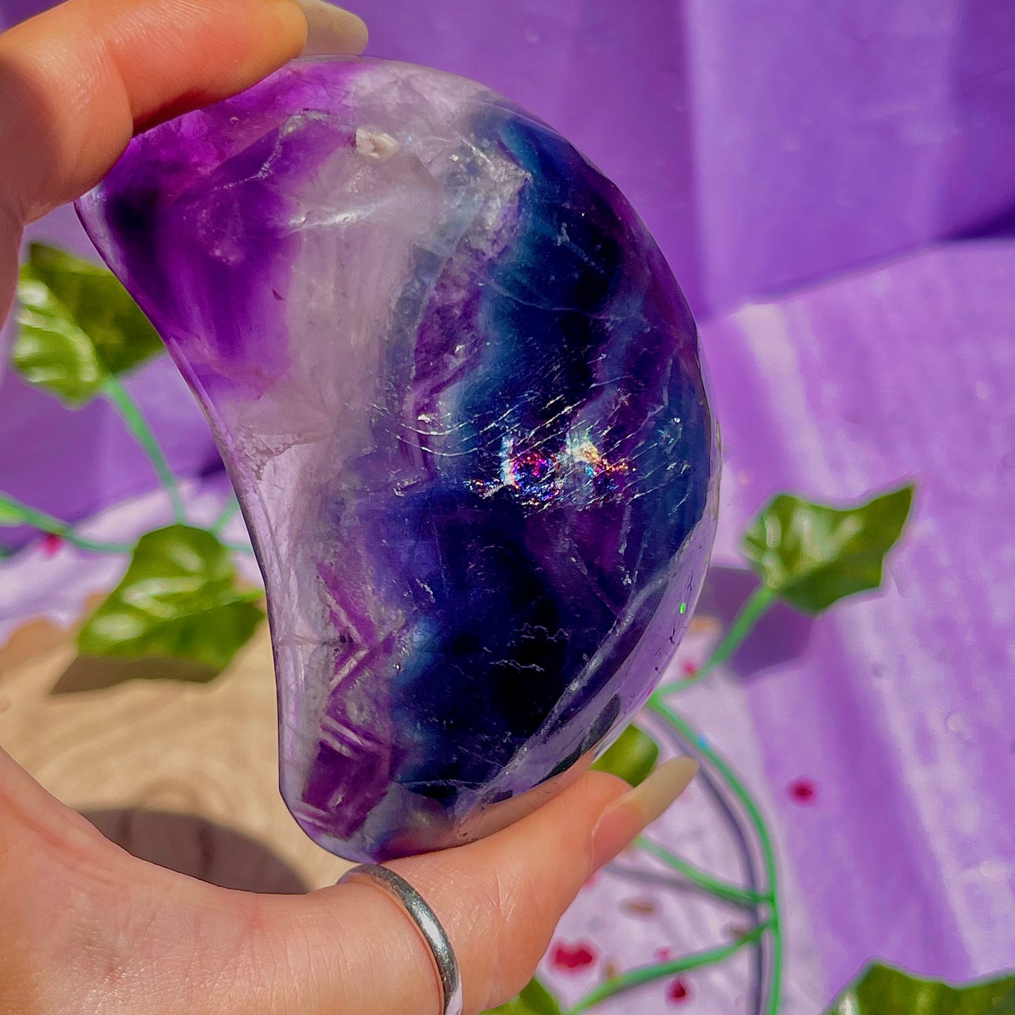 rainbow fluorite moon bowl D