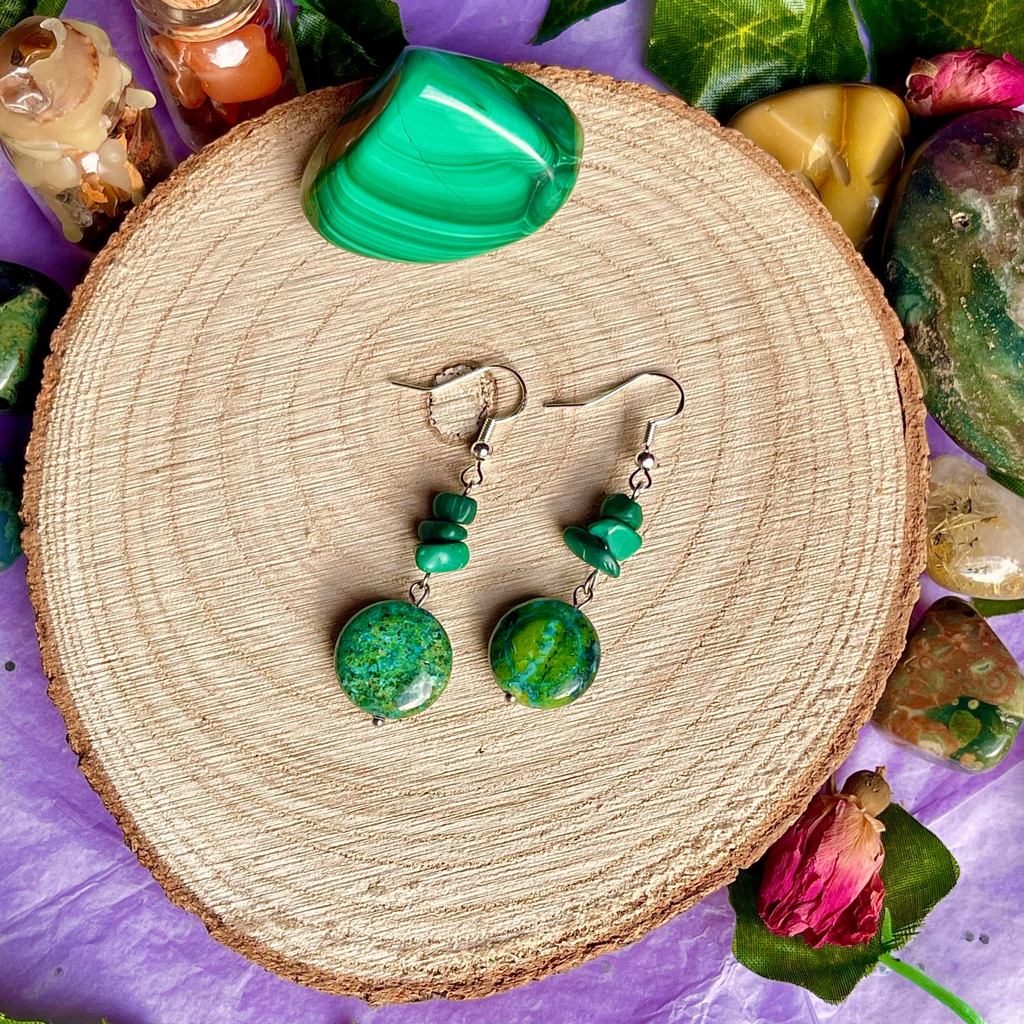 malachite & chrysocolla earrings on 925 hooks