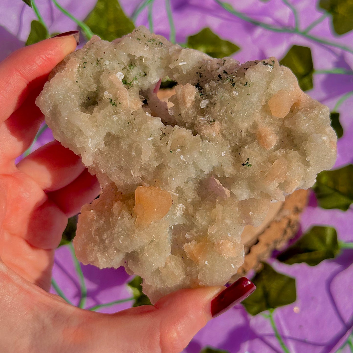apophyllite verte avec stilbite pêche