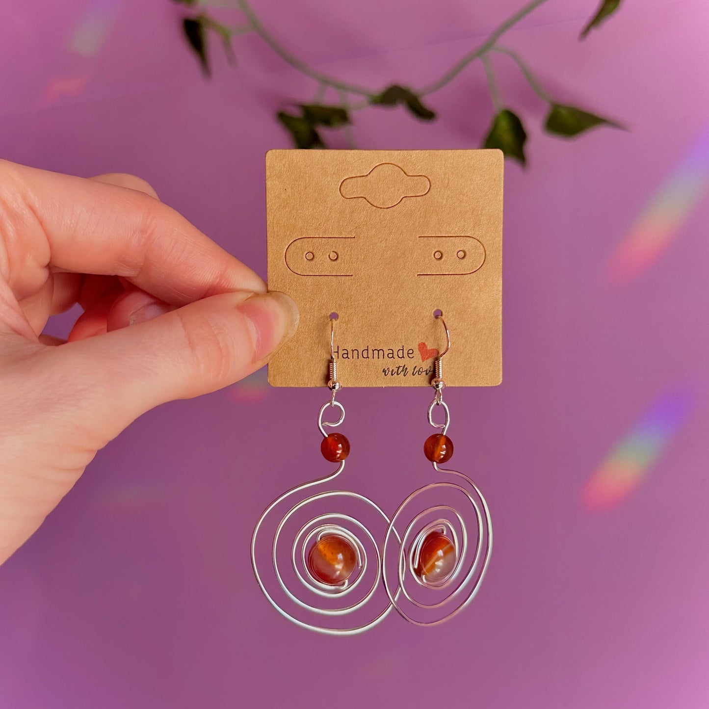 carnelian spiral earrings on 925 hooks