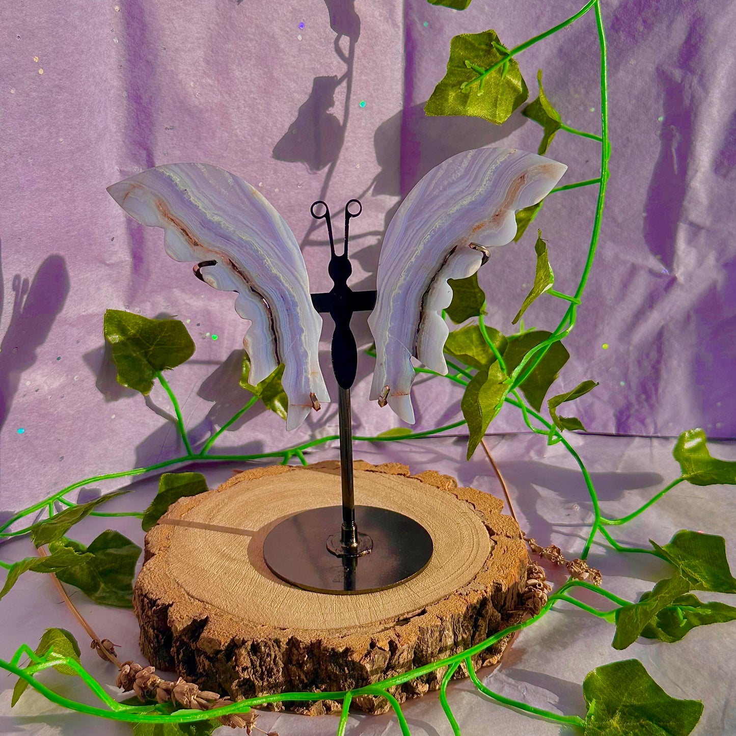 blue lace agate butterfly wings on stand B