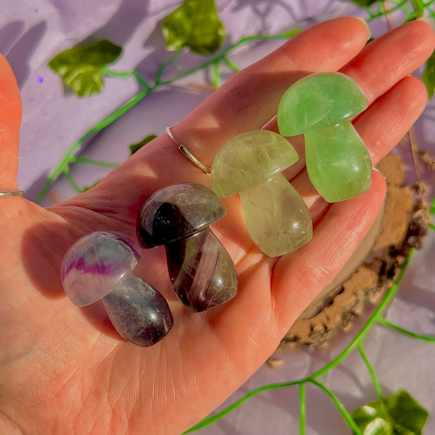 candy rainbow fluorite mushroom carvings ~ intuitively chosen