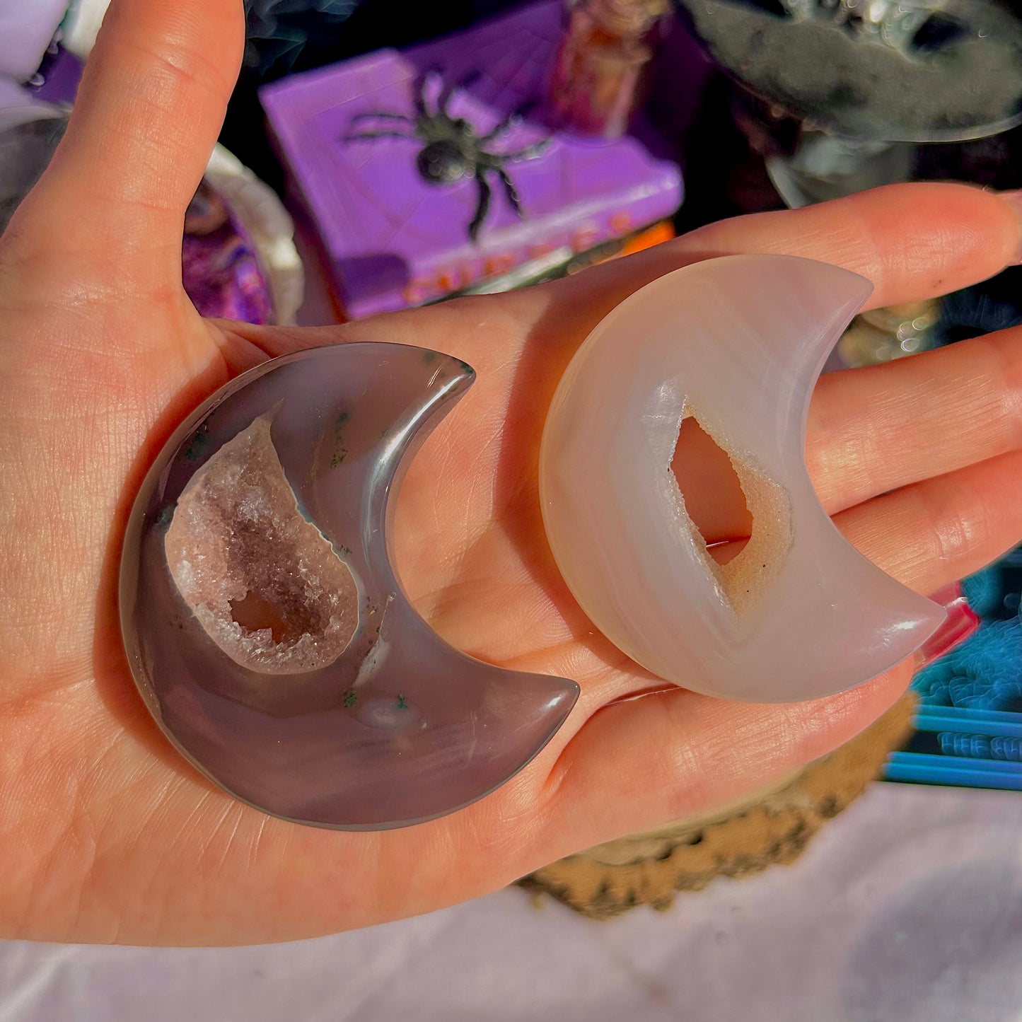 druzy agate moon carving ~ choose your own