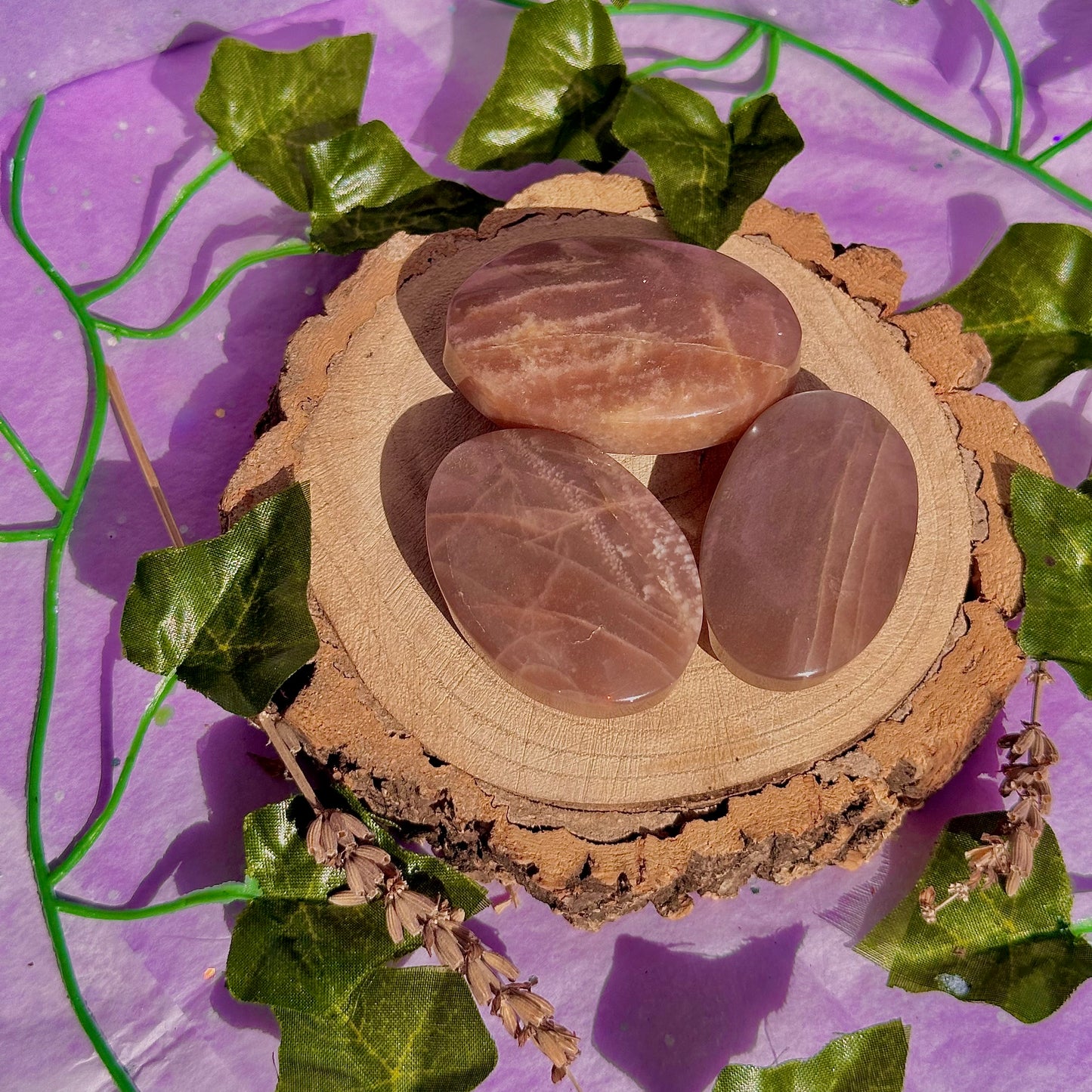 moonstone & sunstone palm stones ~ intuitively chosen